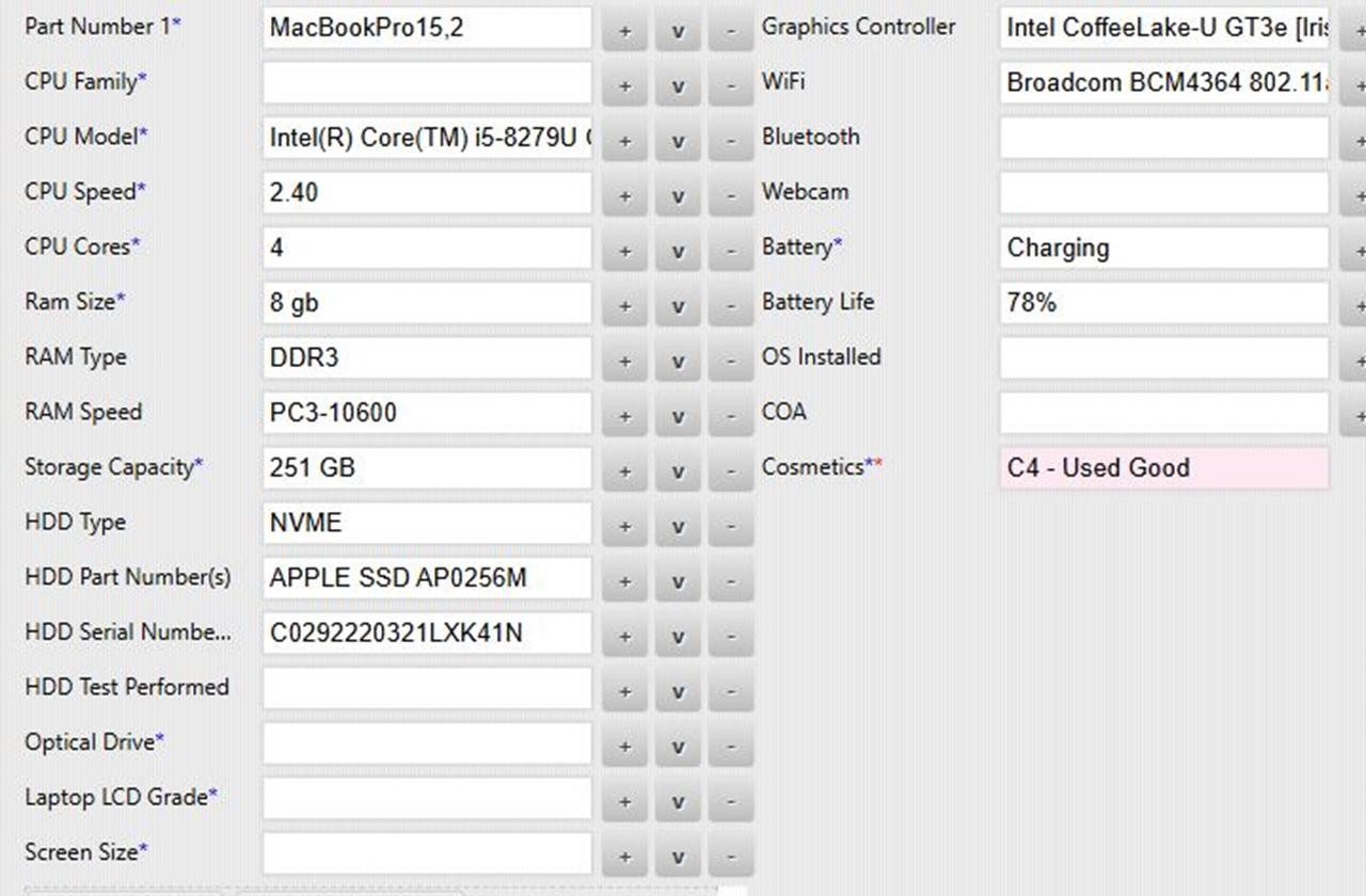 APPLE A1989 8GB RAM 256GB SSD i5 2.40GHz 13-Inch MacBookPro with Charger
