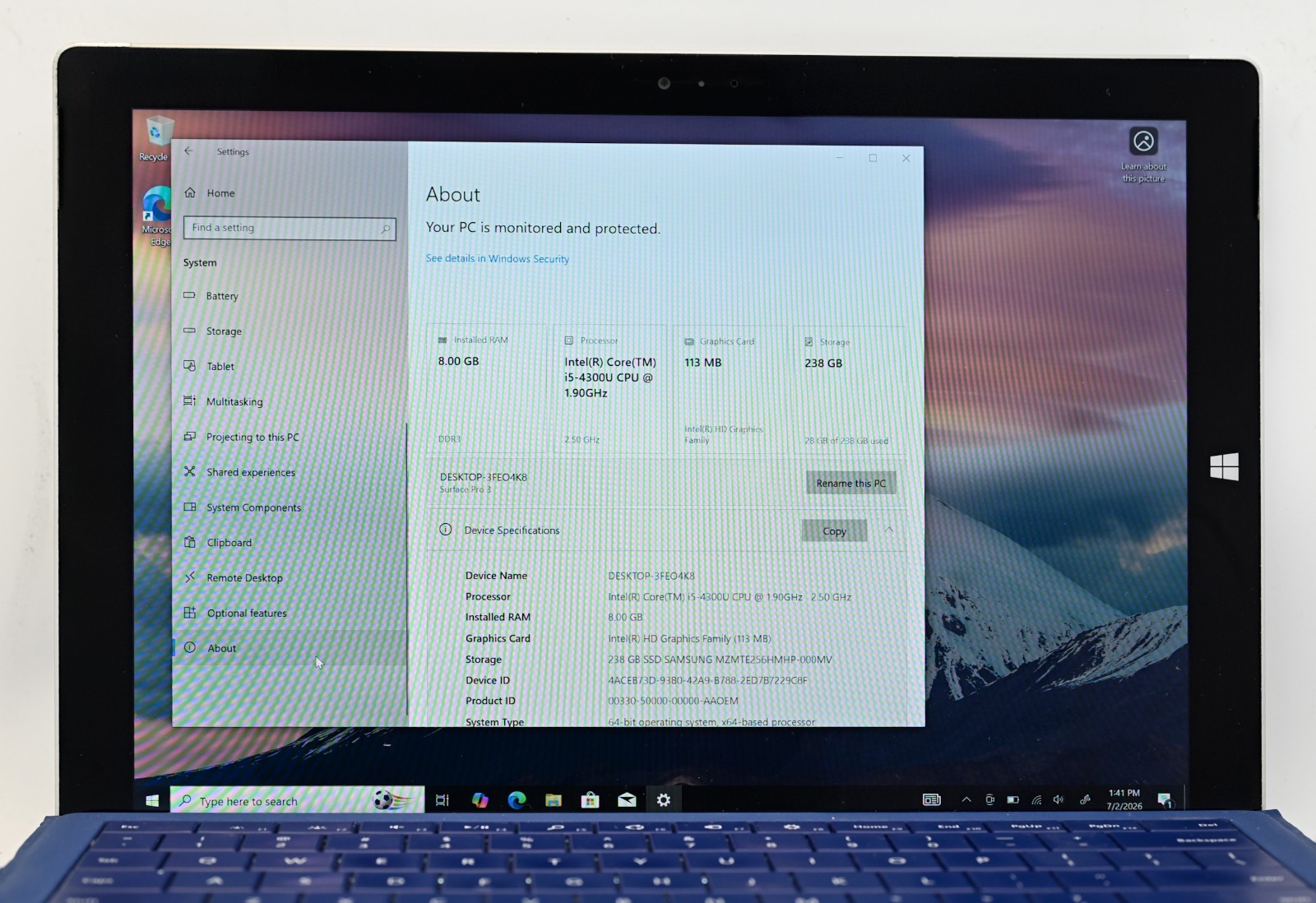 Microsoft Surface Pro 3 i5-4300u 1.9 GHz 8GB RAM 256GB SSD BH: 92.6%