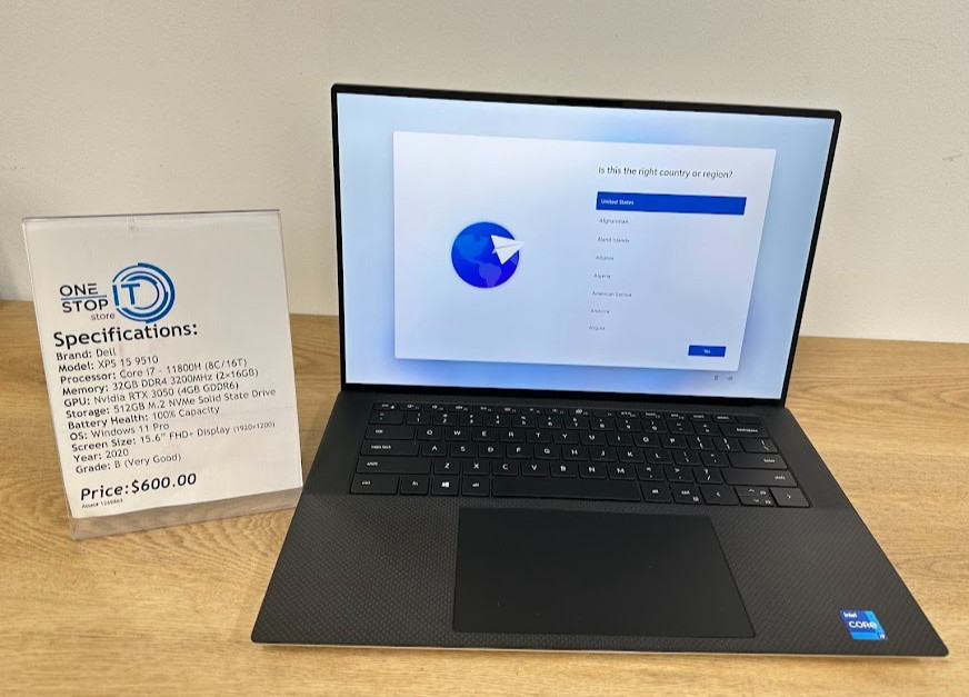 Dell XPS 15 9510, Core i7 11800H, 32GB DDR4, RTX 3050 Ti, 512GB SSD, 2020