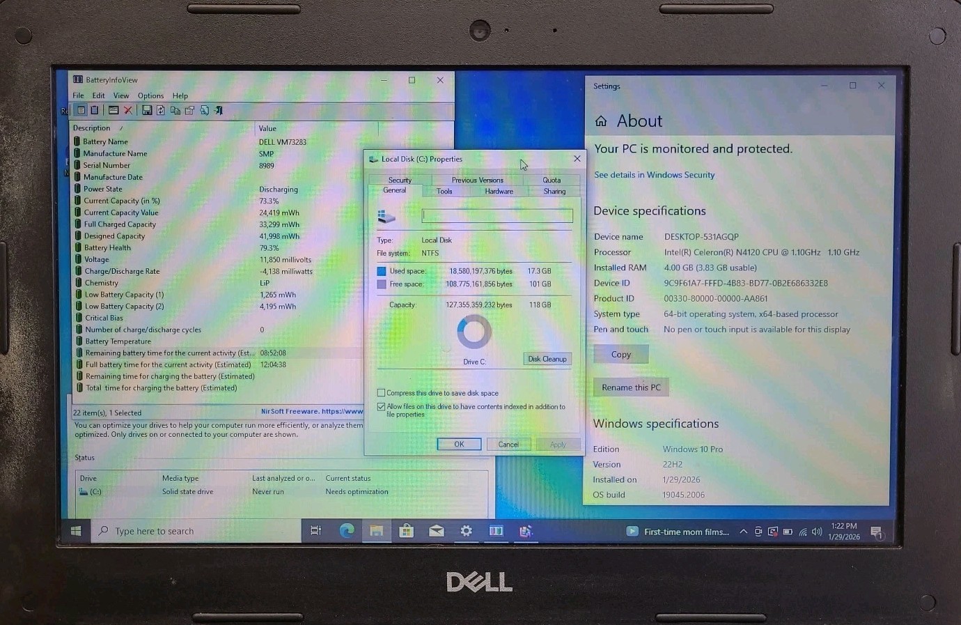 Dell Latitude 3190, Intel Celeron N4120 @ 1.1GHz, 4GB RAM, 128GB SSD, W10P