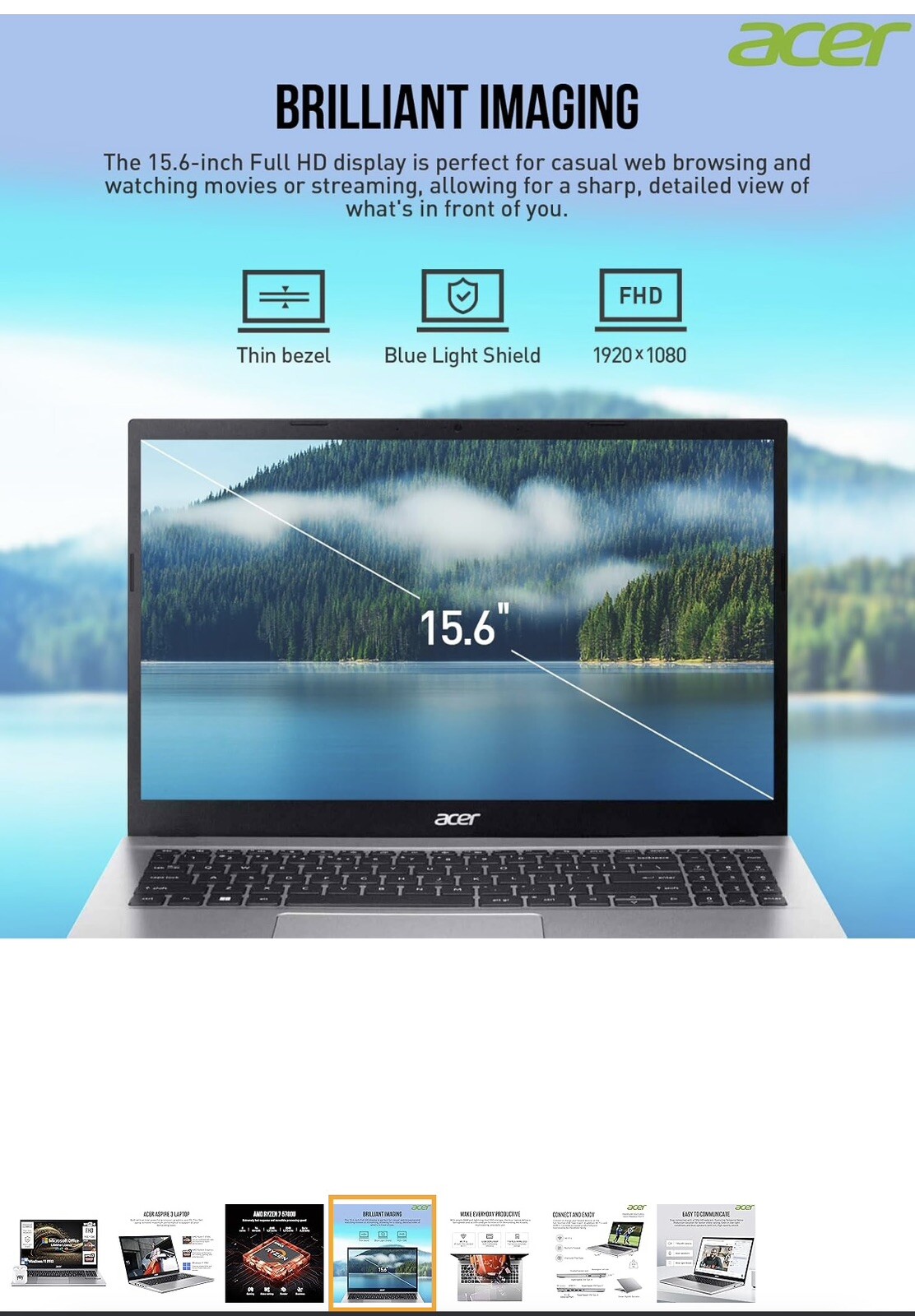 Acer Aspire 3 A315-24P-R7VH 15.6 in (128GB SSD, AMD Ryzen 3, 2.4GHz, 8GB RAM)…