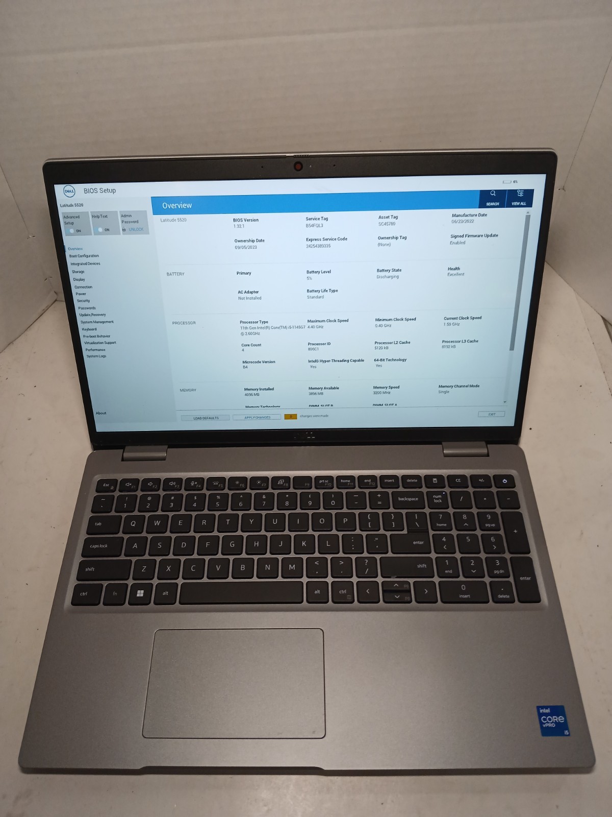 Dell Latitude 5520 15.6″ i5-1145G7 2.6GHz 4GB RAM NO SSD NO OS! BIOS PW! #97