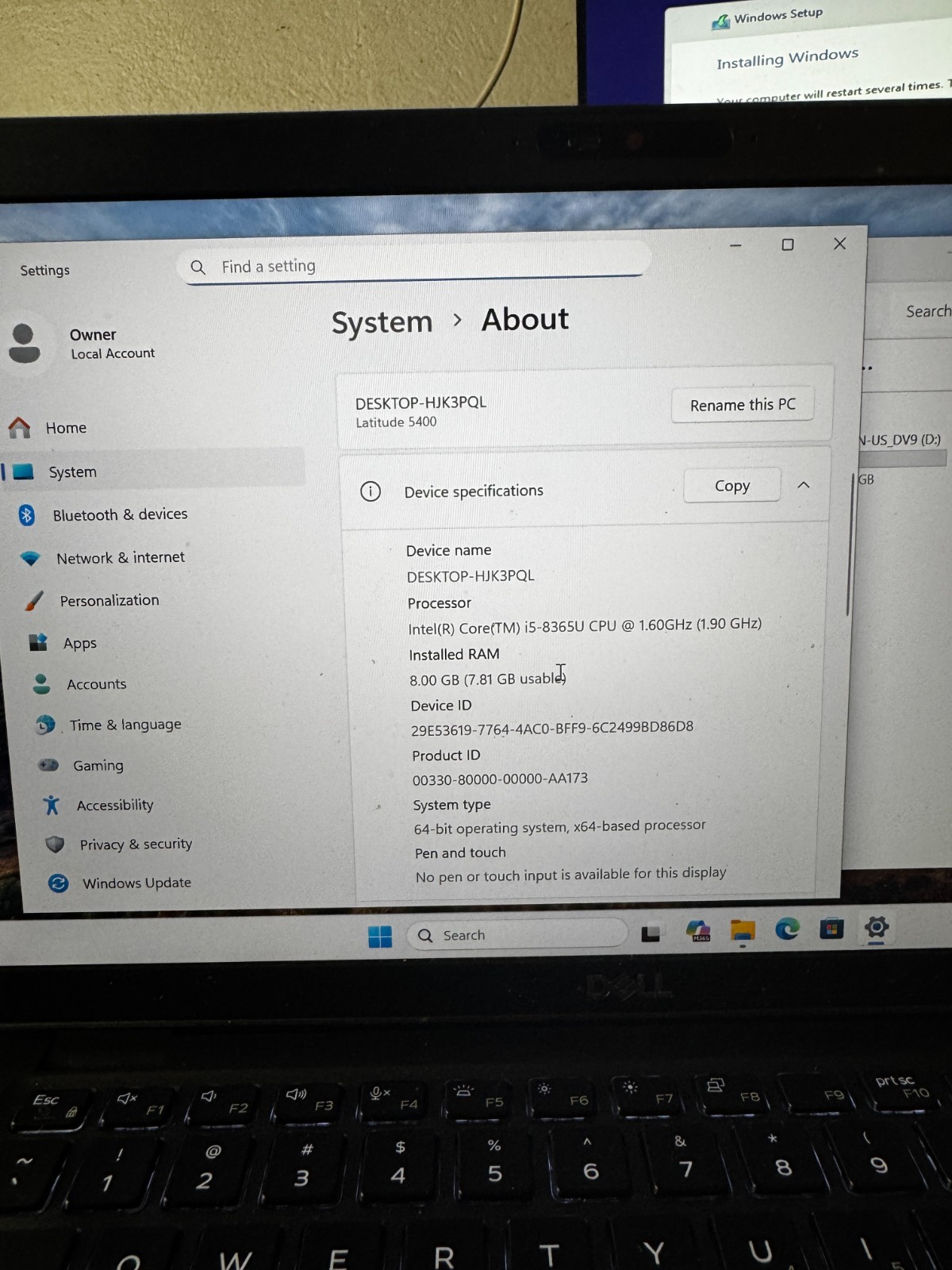 Dell Latitude 5400 Core I5-8365U 8GB RAM 256GB SSD Win11 Pro Laptop #6150