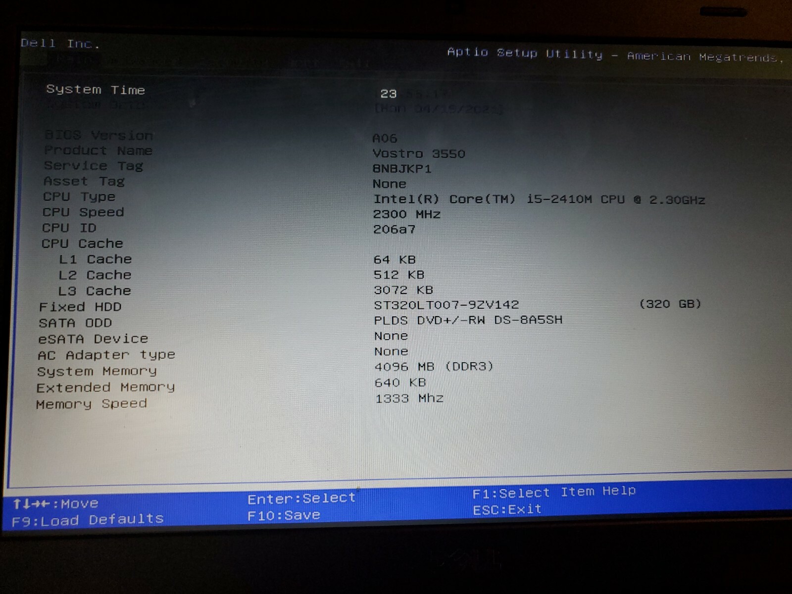 Dell Vostro 3550 Laptop Intel Core i5-2410M @ 2.30 Ghz 4GB 320GB HDD for part