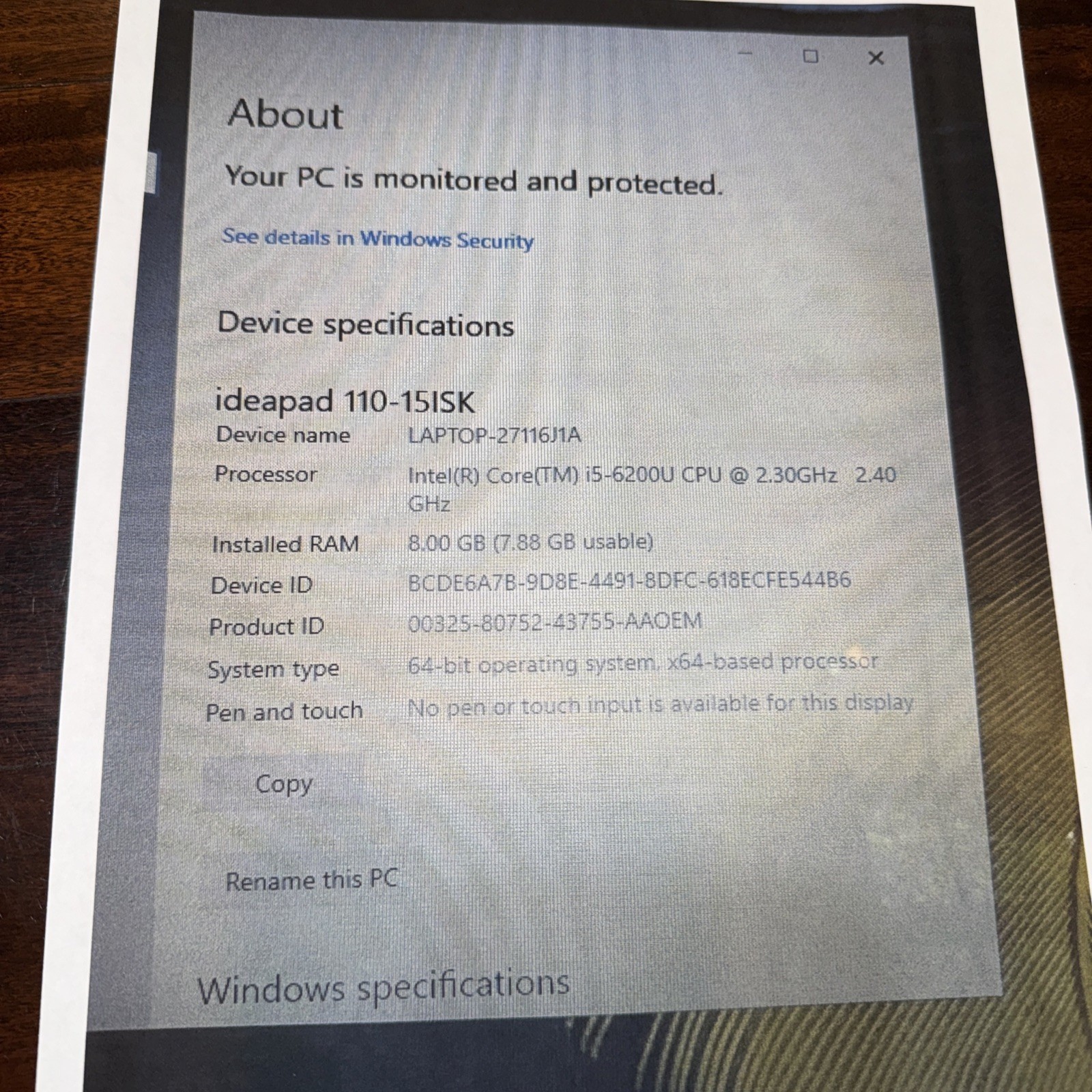 Working Lenovo ideapad 110-15ISK i5 Windows 10 Charger Cord Included Clean 8gb
