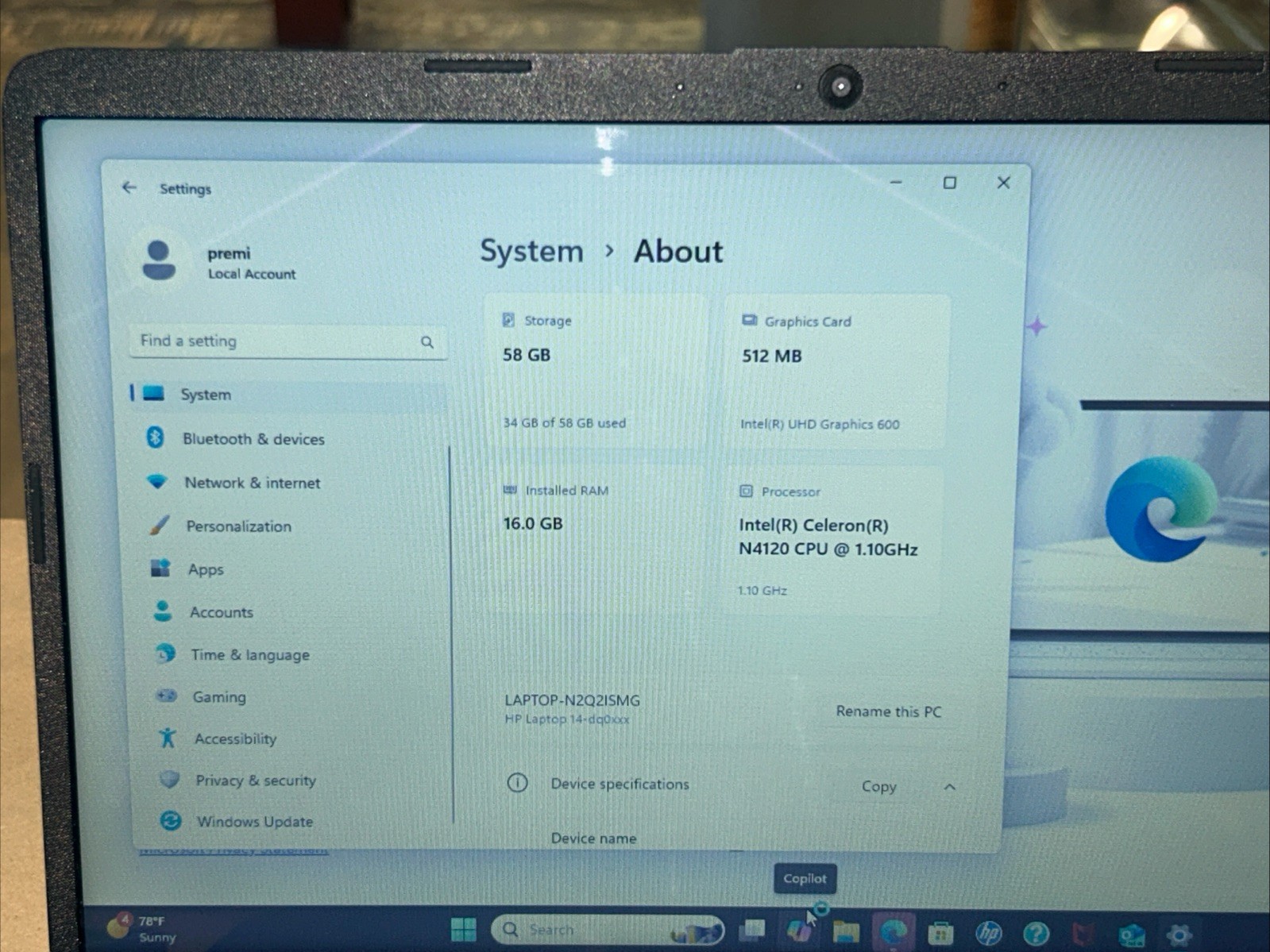 HP Laptop 14-dq0050nr | Intel Celeron N4120 | 16.0GB RAM | 64GB SSD | Touch