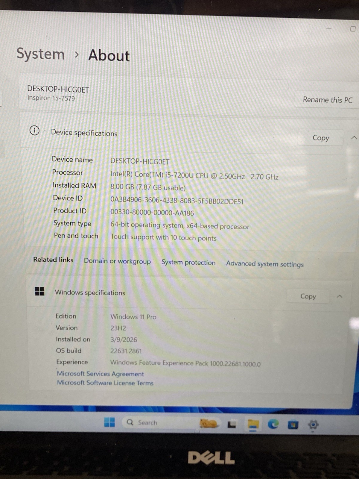 DELL INSPIRON 15-7579 | INTEL CORE I5-7200U 2.50GHZ | 256GB | 8GB | *read*