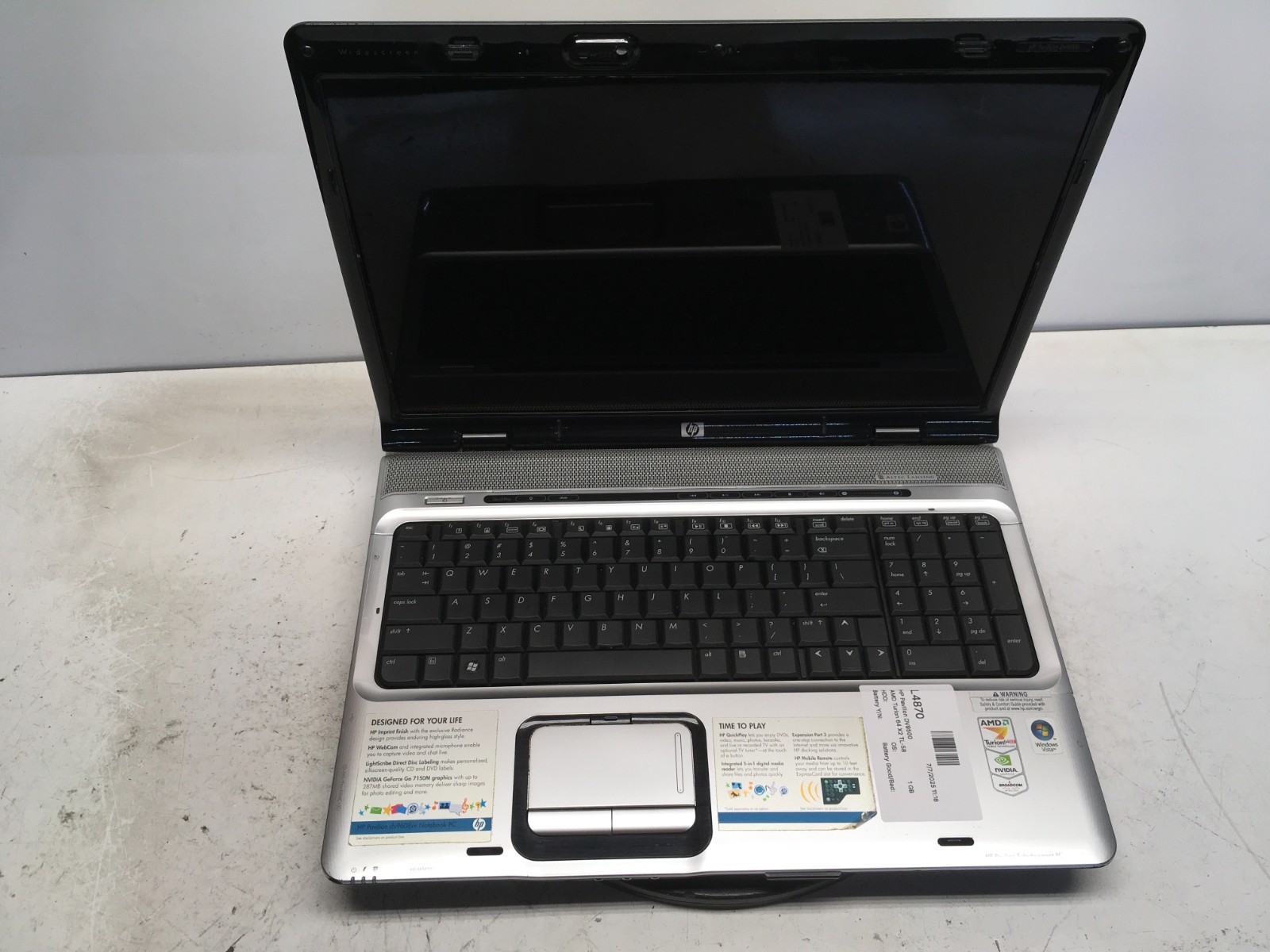 HP Pavilion DV9500 AMD Turion 64 X2 TL-58 1900MHz 1 GB NO HDD
