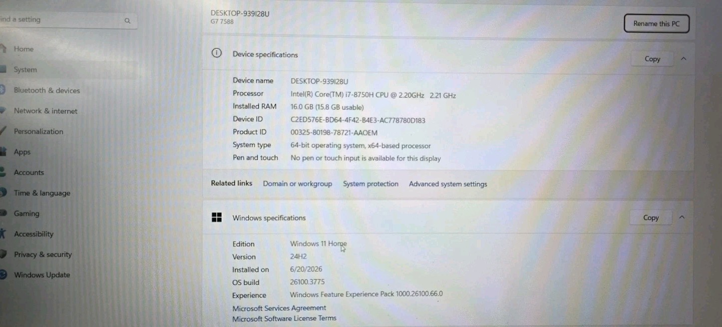 Dell G7 7588 15.6″ i7-8750H 2.2GHz 16GB RAM (512GB SSD+2HDD)GTX 1060 Max-Q