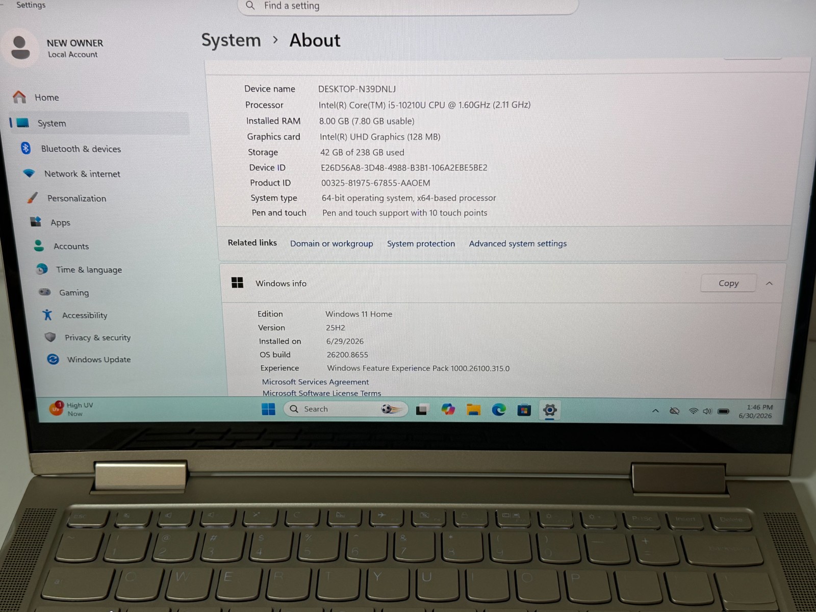 Lenovo Yoga C740-14IML 14″ Touch i5-10210U 8GB RAM 256GB Win11H READ!!!!!