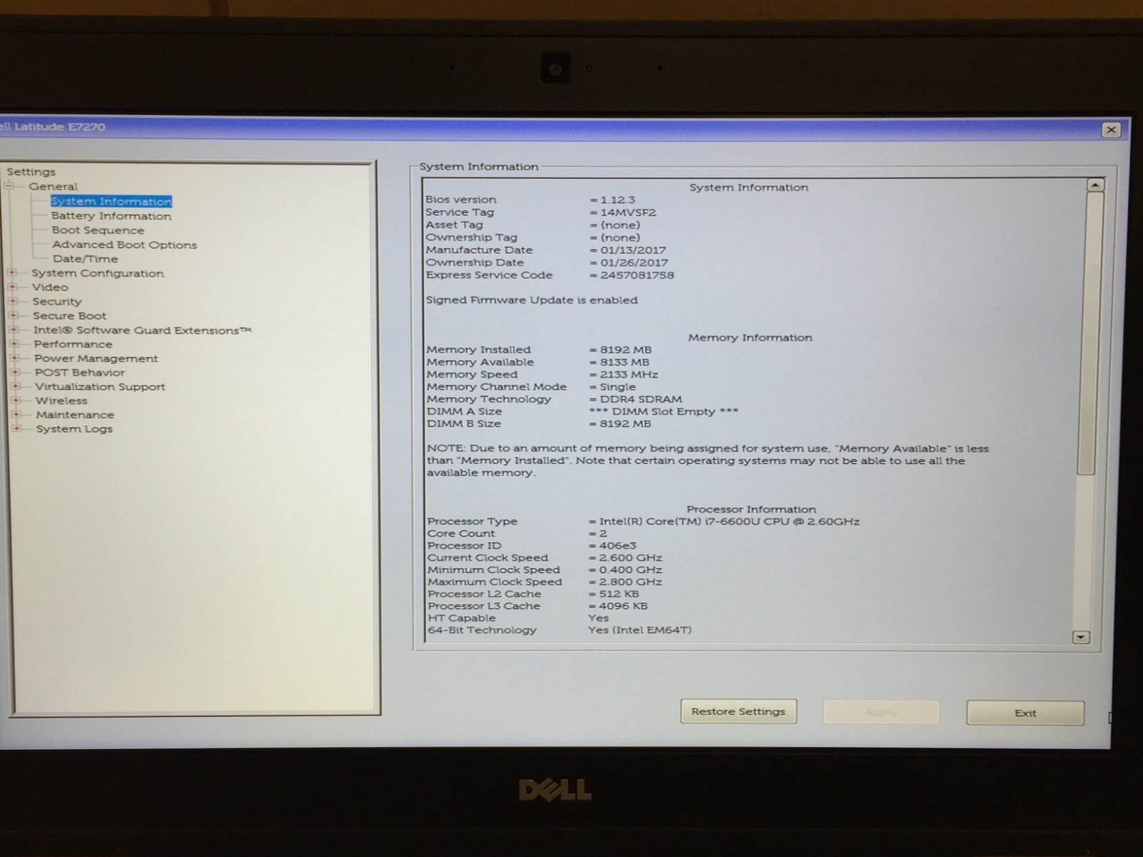 DELL Latitude E7270 12.5″ FHD Laptop Core i7-6600U @2.60GHz 8GB RAM 256GB SSD
