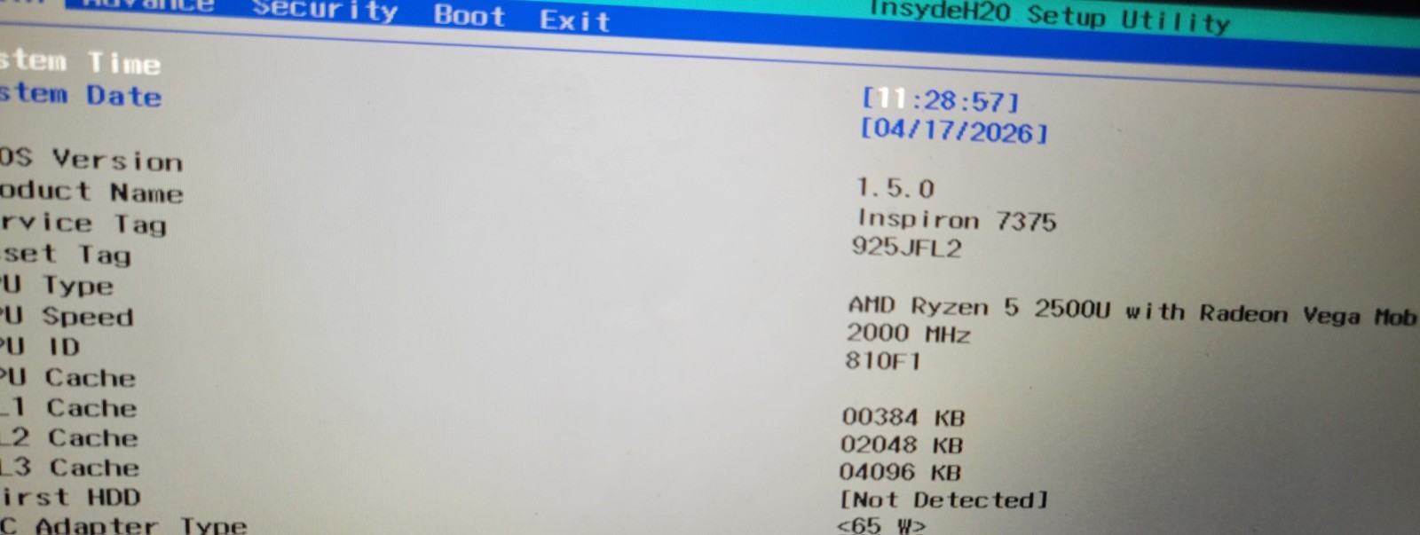 BIOS BOOT Dell Inspiron 13 7375, Hinge Damage, Ryzen 5 2500u Laptop Computer