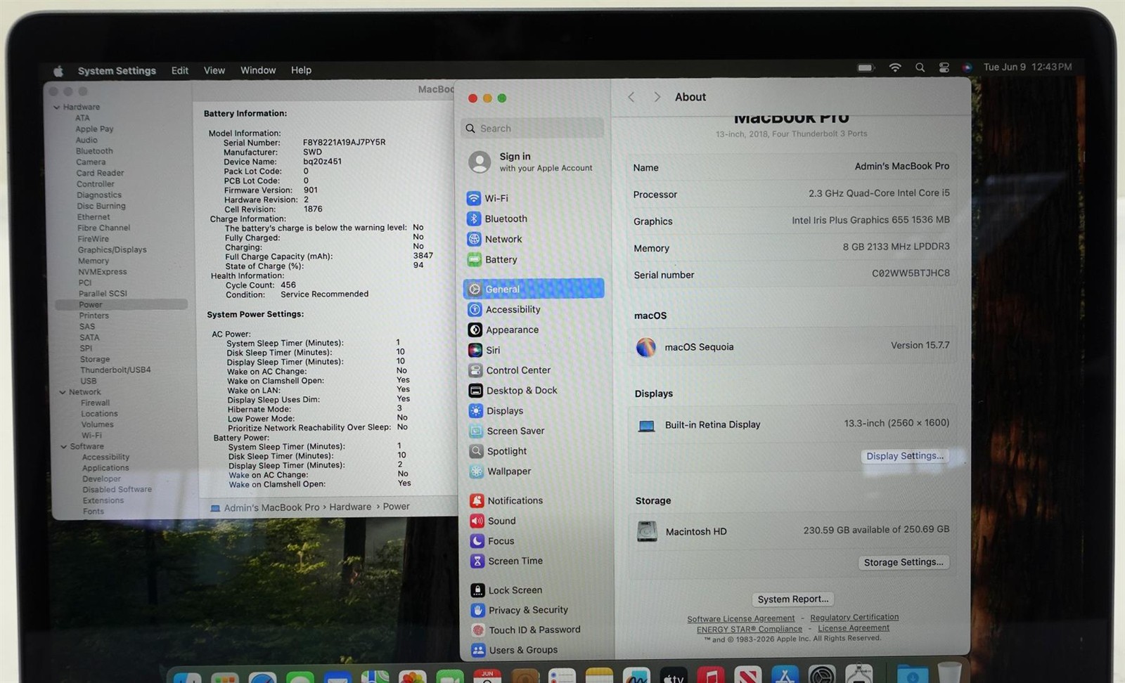 Apple MacBook Pro 2018 A1989 13.3″ Retina i5-8259U 2.3GHz 8GB 256GB Laptop