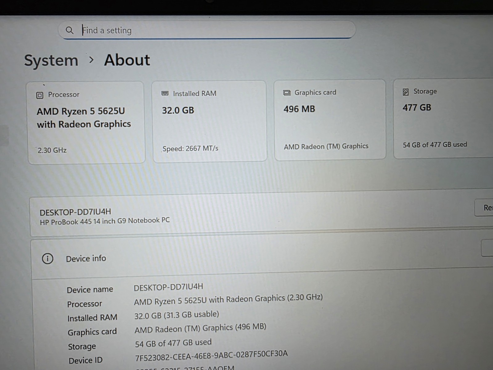 HP ProBook 445 G9 14″ AMD Ryzen 5 5625U 2.3Ghz 32GB RAM 512GB SSD