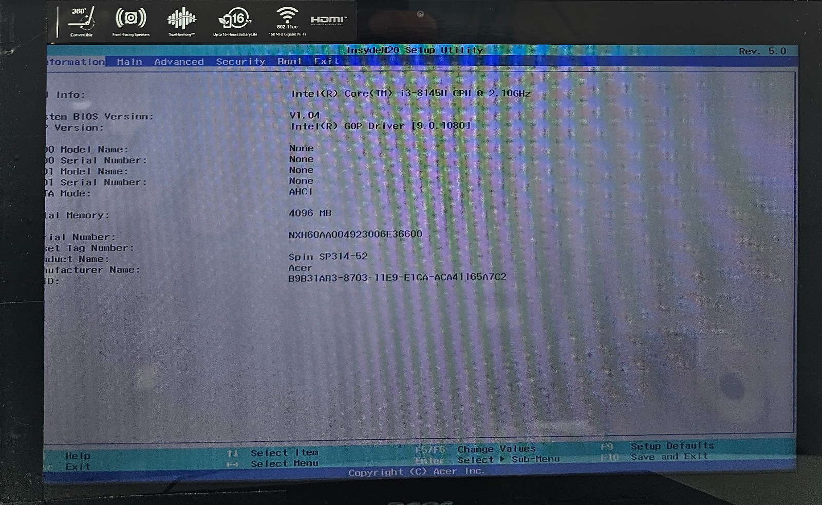 Acer Spin SP314-52-39AH Laptop Intel i3-8145U 4GB Ram NO HD/OS (FL)