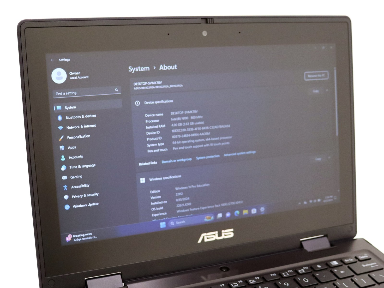 ASUS BR1102FGA Touch 11″ Intel N100 4GB RAM 128GB SSD Windows 11 Pro Education