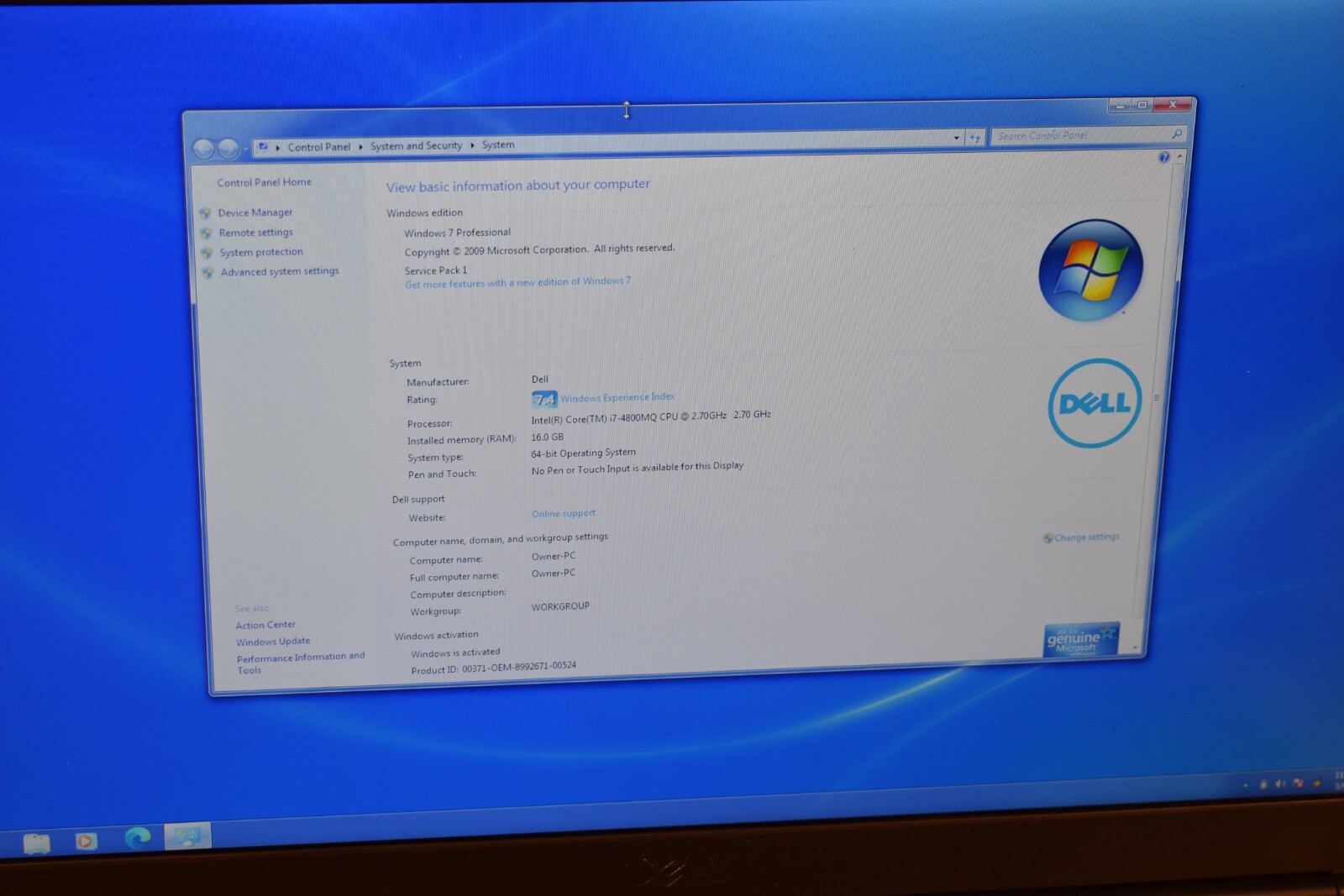 Dell Precision M6800 Quad Core i7-4800QM 16GB 512GB SSD Windows 7 Pro 64-bit
