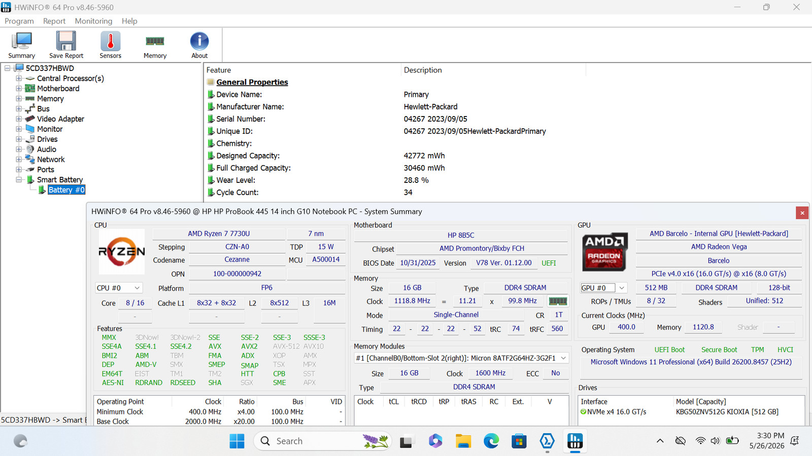 HP ProBook 445 G10 14″ FHD Ryzen 7 7730U 16GB 512GB SSD Win11 Pro