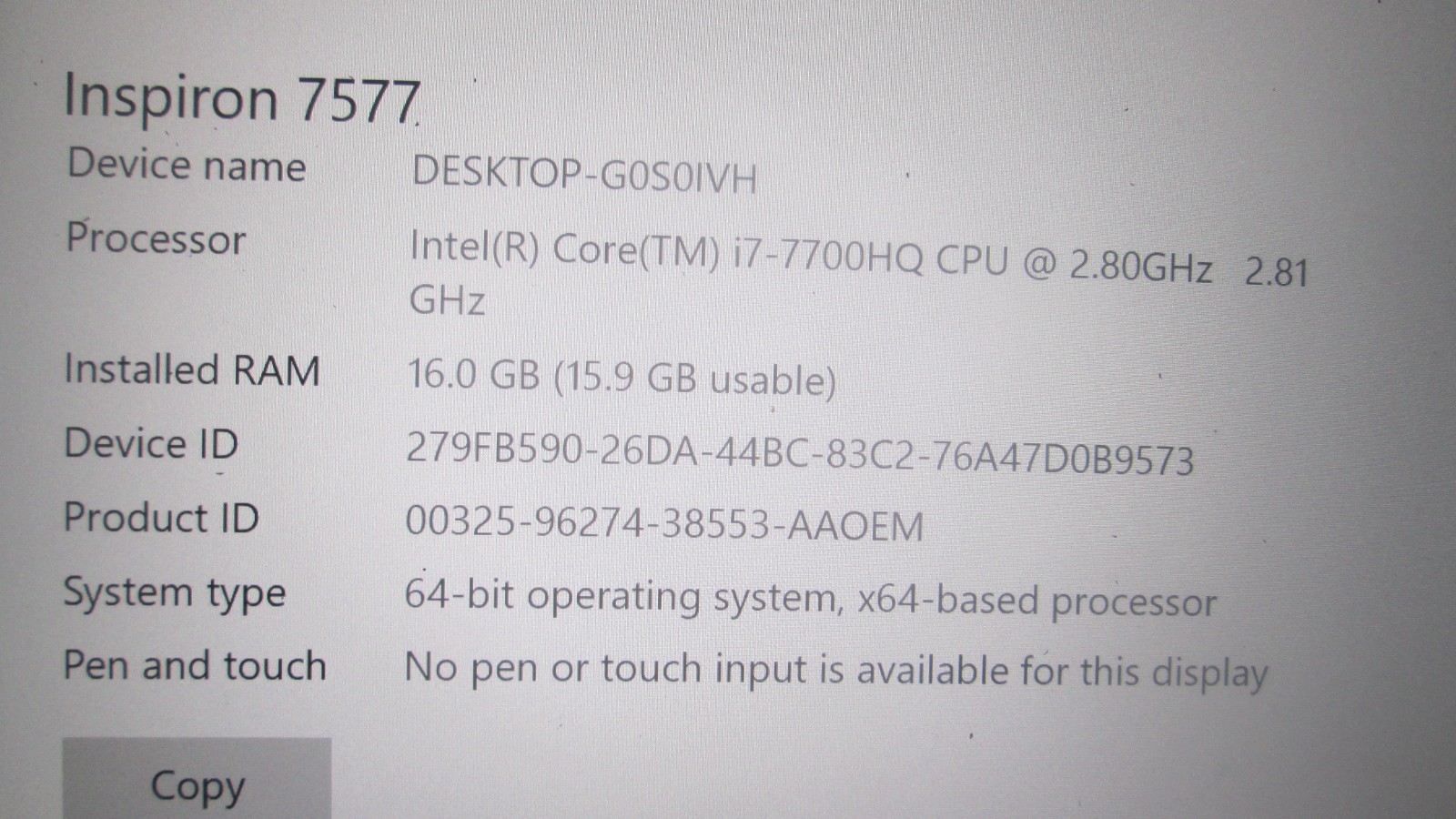 Dell Inspiron 15 7577 15.6″ Intel Core i7-7700HQ@2.80GHz/16GB/ 128GB SSD Gaming