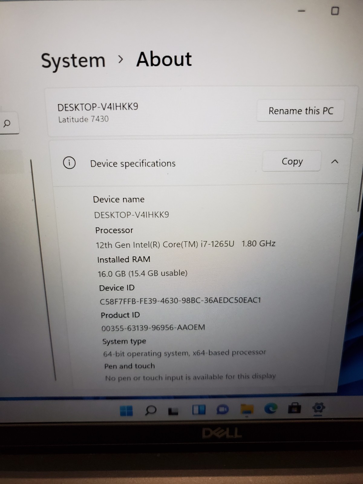 Dell Latitude 7430 14″ Laptop – i7-1265P 16GB RAM 256GB SSD Win11 NO BATTERY #69