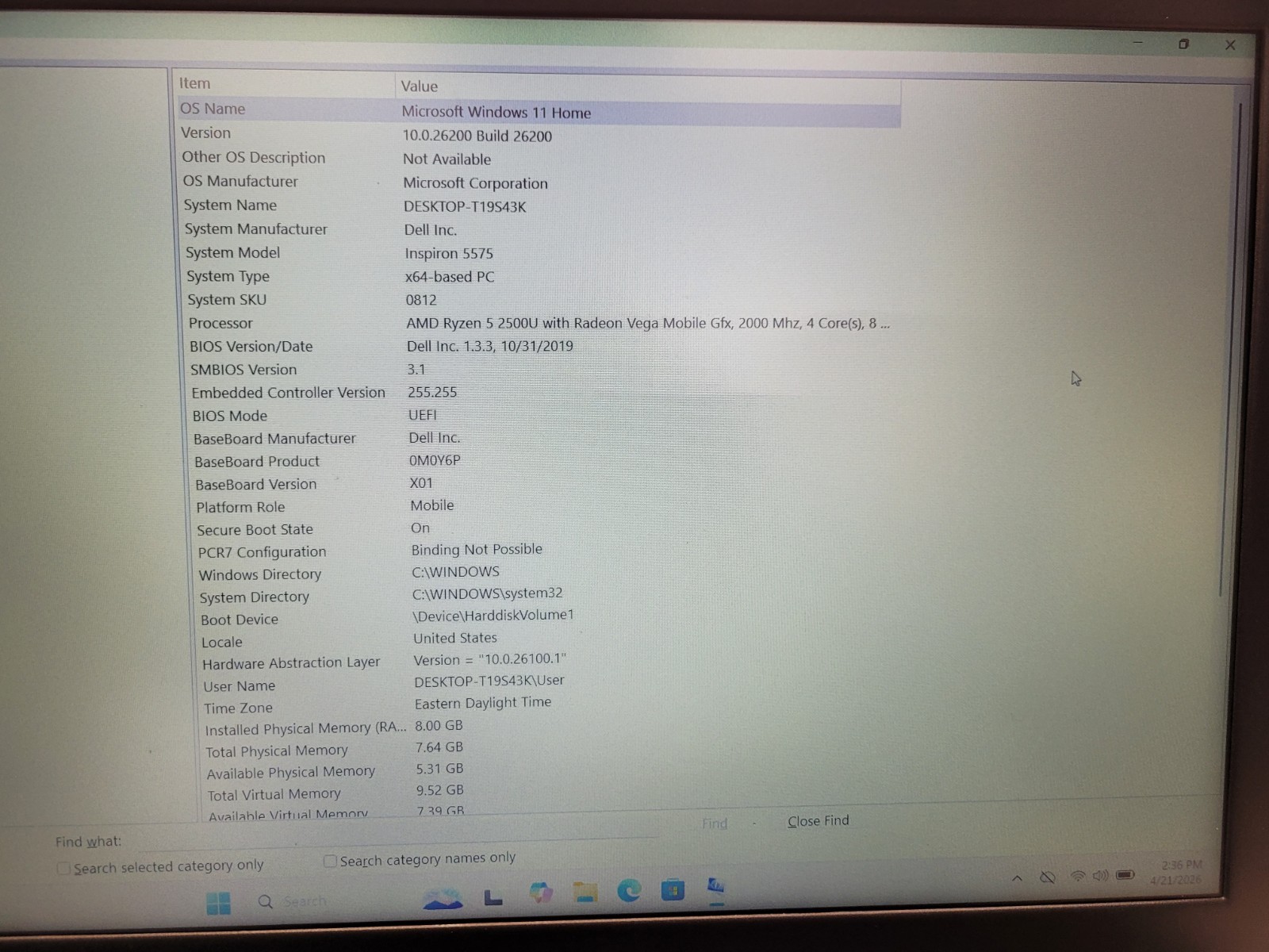 Dell Inspiron 5575 15.6″ FHD Ryzen 5 2500U 2GHz 8GB 256GB SSD Win 11