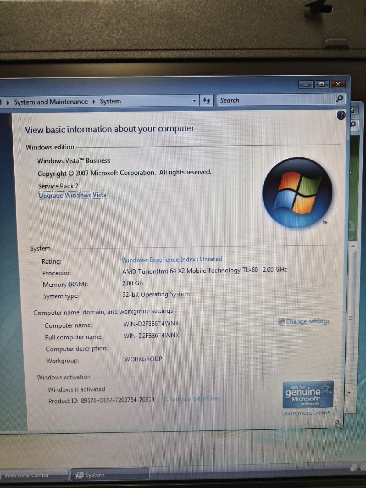 HP Compaq 6515b AMD TURION 64 X2 TL-60 2GB RAM 15.4″ 120GB SSD Vista Business