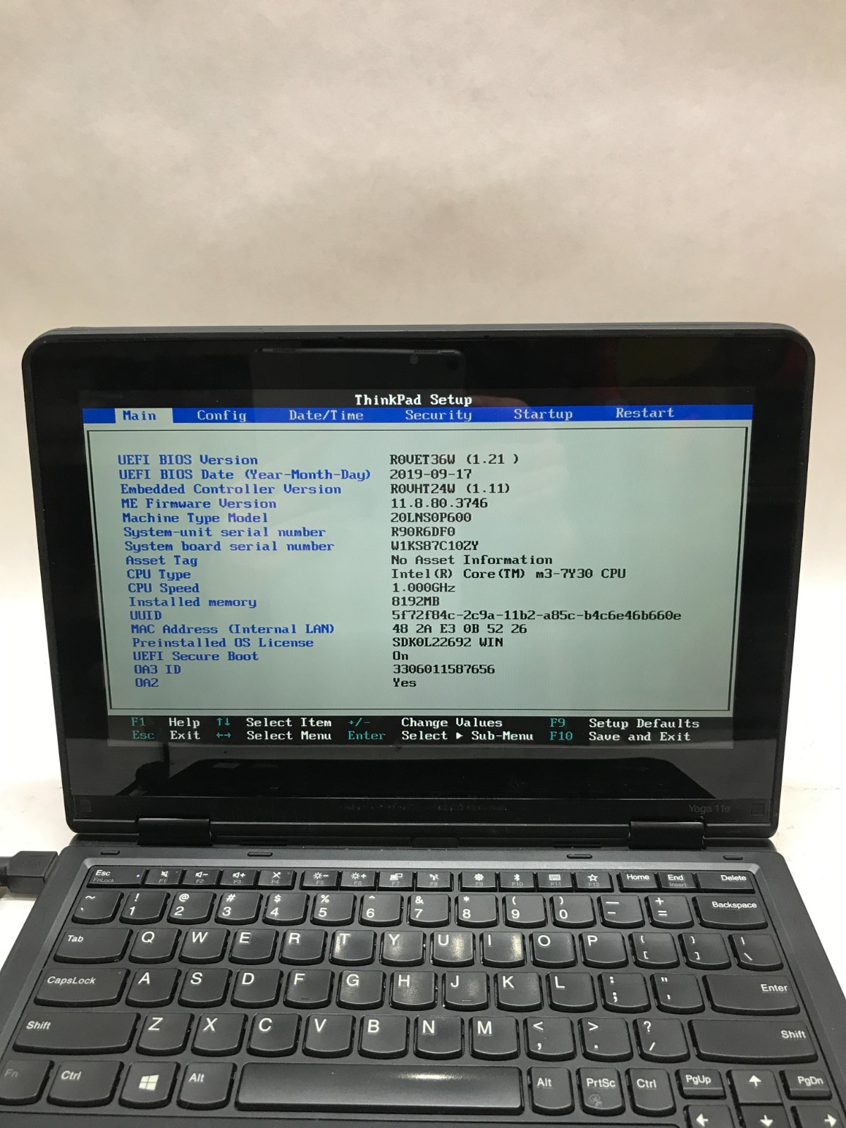 Lenovo ThinkPag Yoga 11e 5th Gen Intel Core M3 8GB RAM Boots To BIOS READ!! _ DW