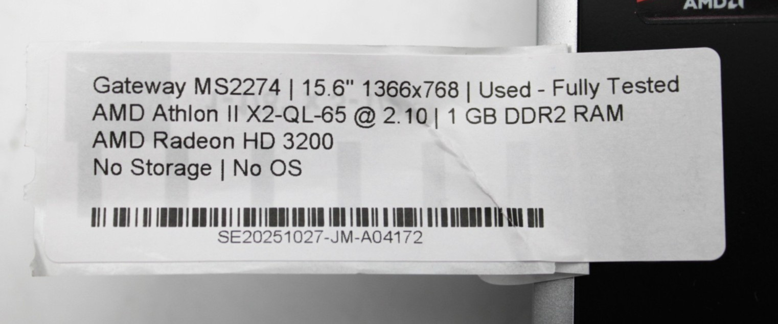 Gateway MS2274 AMD Athlon II X2-QL-65@2.1GHz 1GB DDR2 NO STORAG/OS *USED/TESTED*