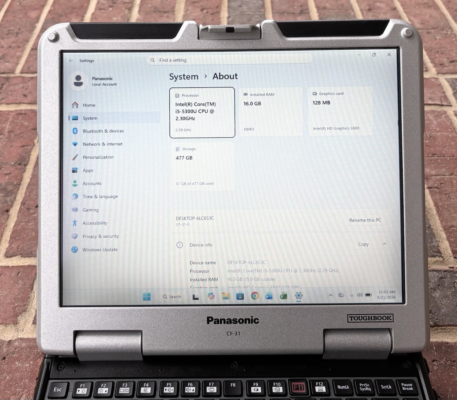 Panasonic Toughbook CF-31 MK5 i5-5300U @2.30 GHz 16GB 512GB SSD Win 11 pro