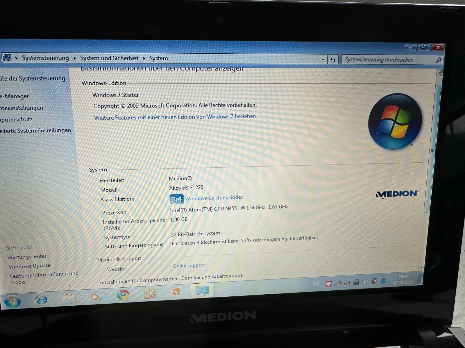 Medion Akoya E1226 (MD 98570) Intel Aton 1.66 GHz 250 GB HDD 1 GB RAM Used