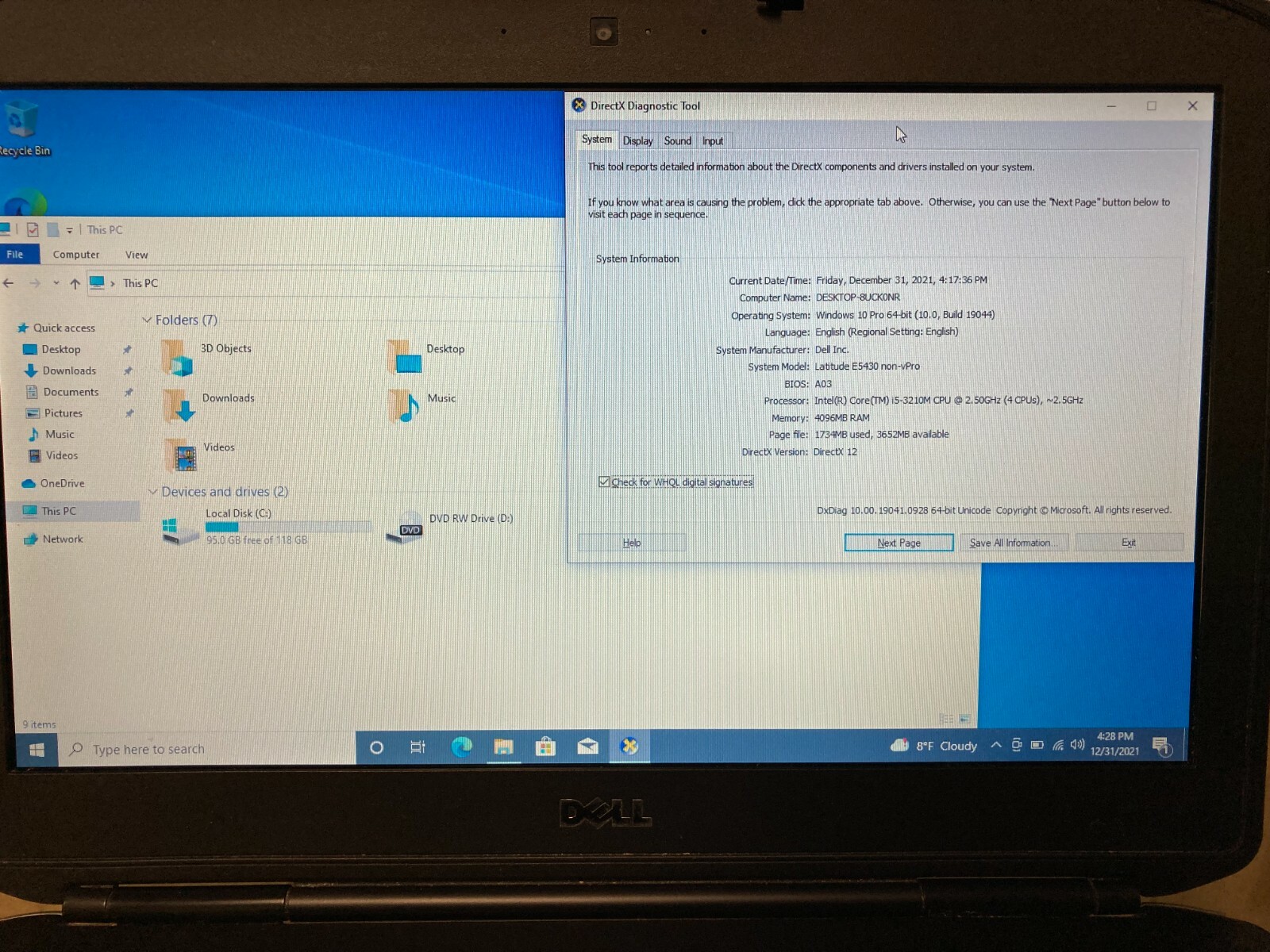 Dell Latitude E5430, i5-3210M, 4GB RAM, 128gb SSD, Win10Pro, Poor Condition