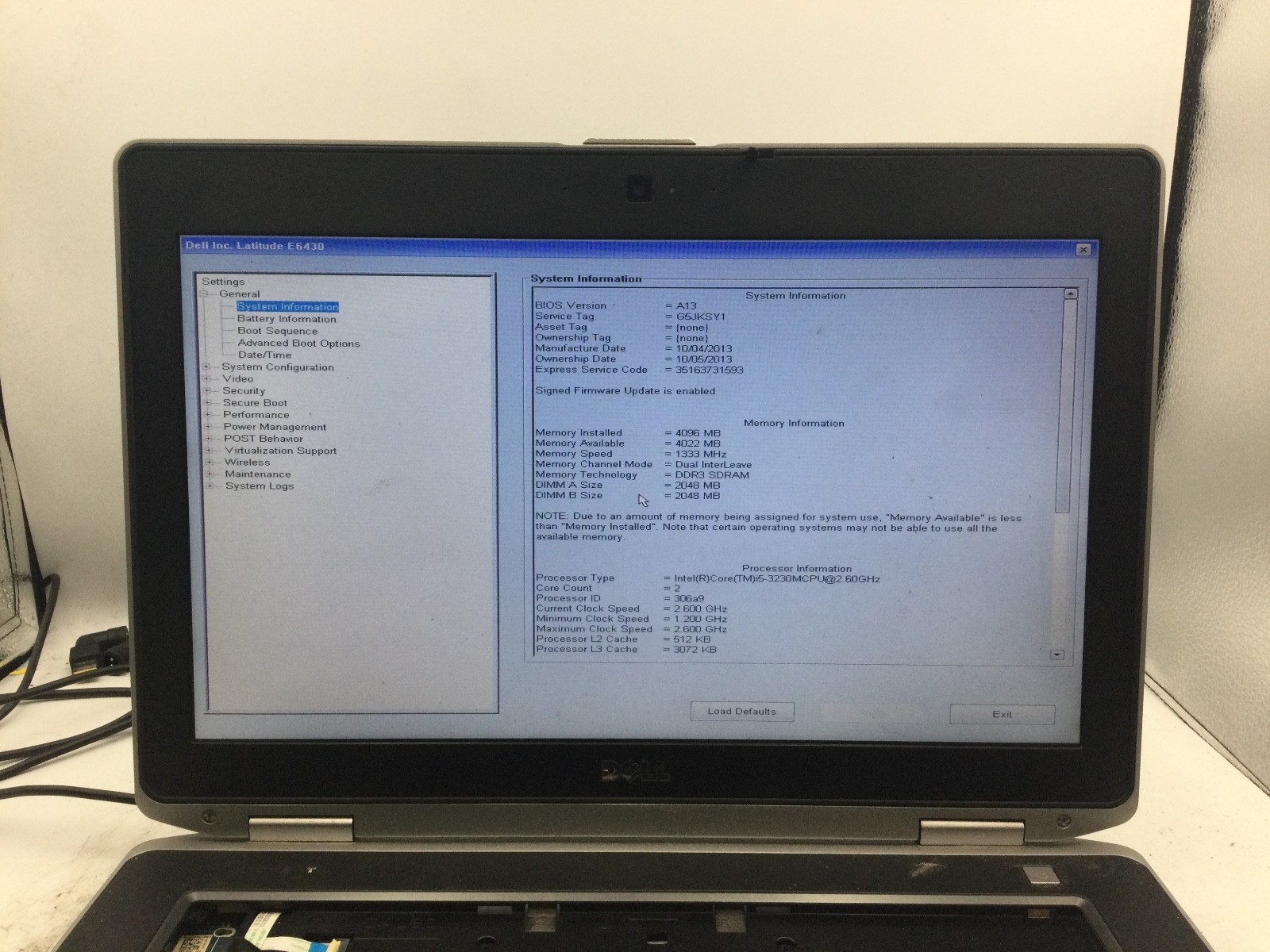 DELL LATITUDE E6430 – BOOTS TO BIOS – INTEL I5 3230M – 4GB RAM – READ DESCRIP-BB