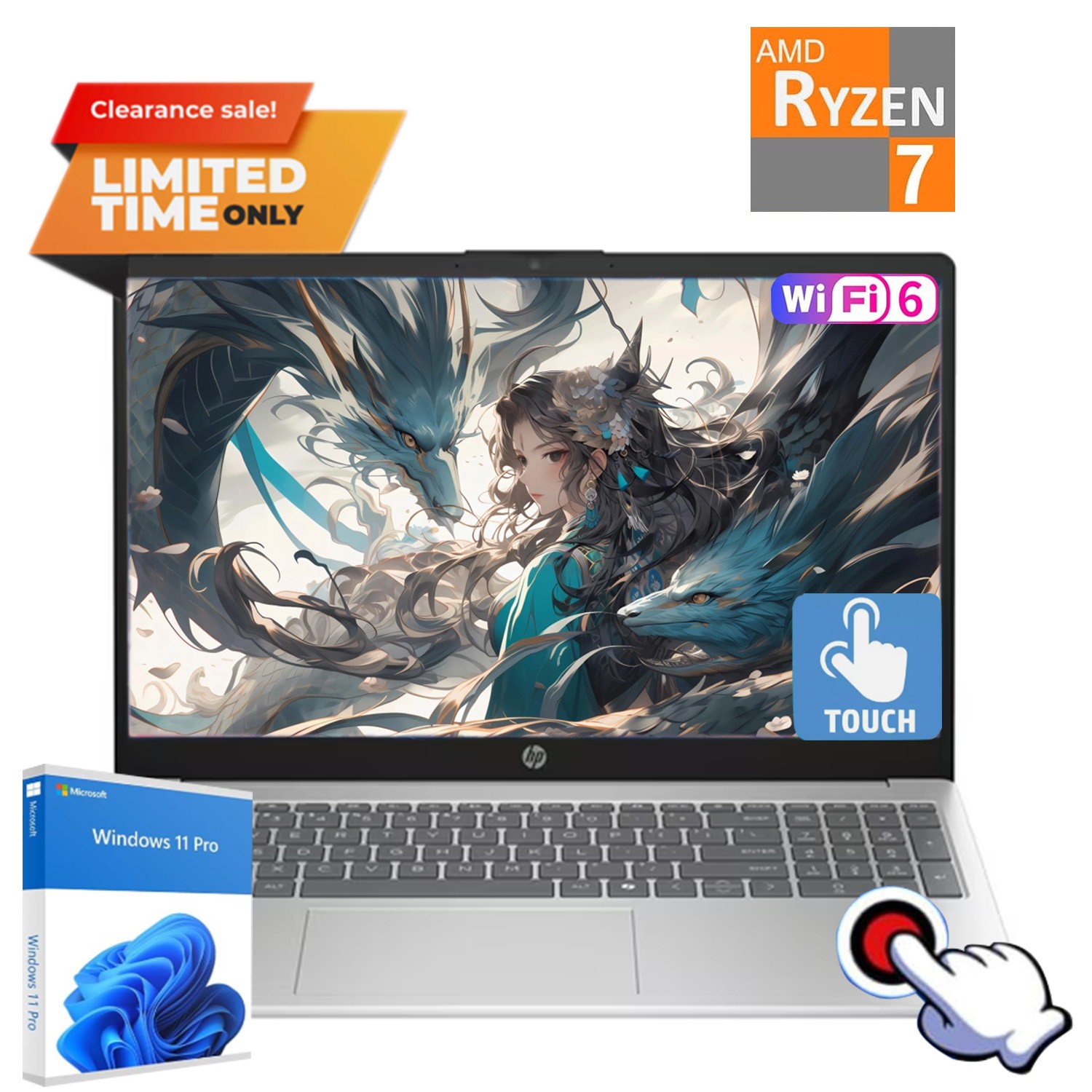 2025 HP 15 15.6″IPS  touch laptop,AMD Ryzen 7 7730U 16GB RAM 1TSSD Silver