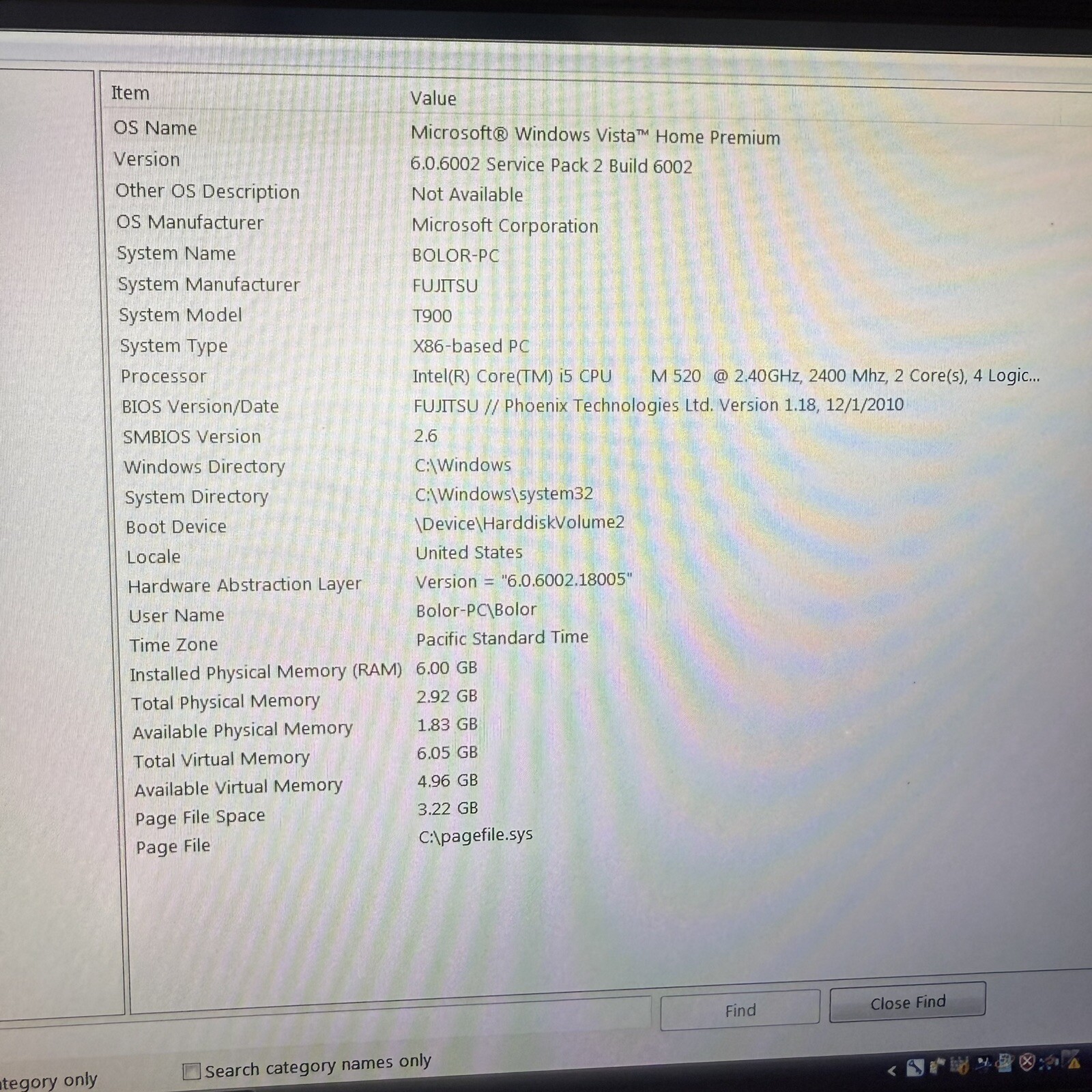Fujitsu Lifebook T900, Intel core i5-M520 @2.40GHz, 6GB Ram Windows Vista