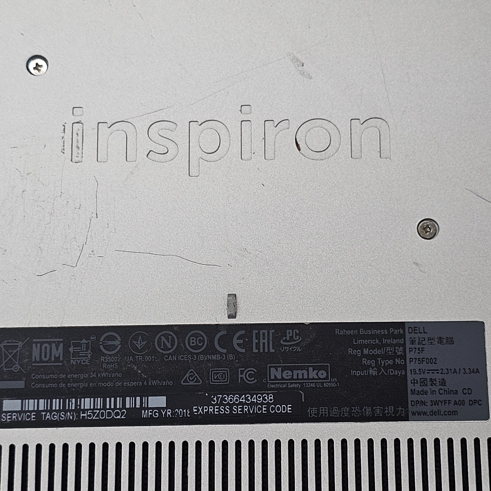 DELL INSPIRON 5575 AMD RYZEN 5 2500U @ 3.60GHz 8GB RAM HDD/SSD*FOR PARTS/REPAIRS