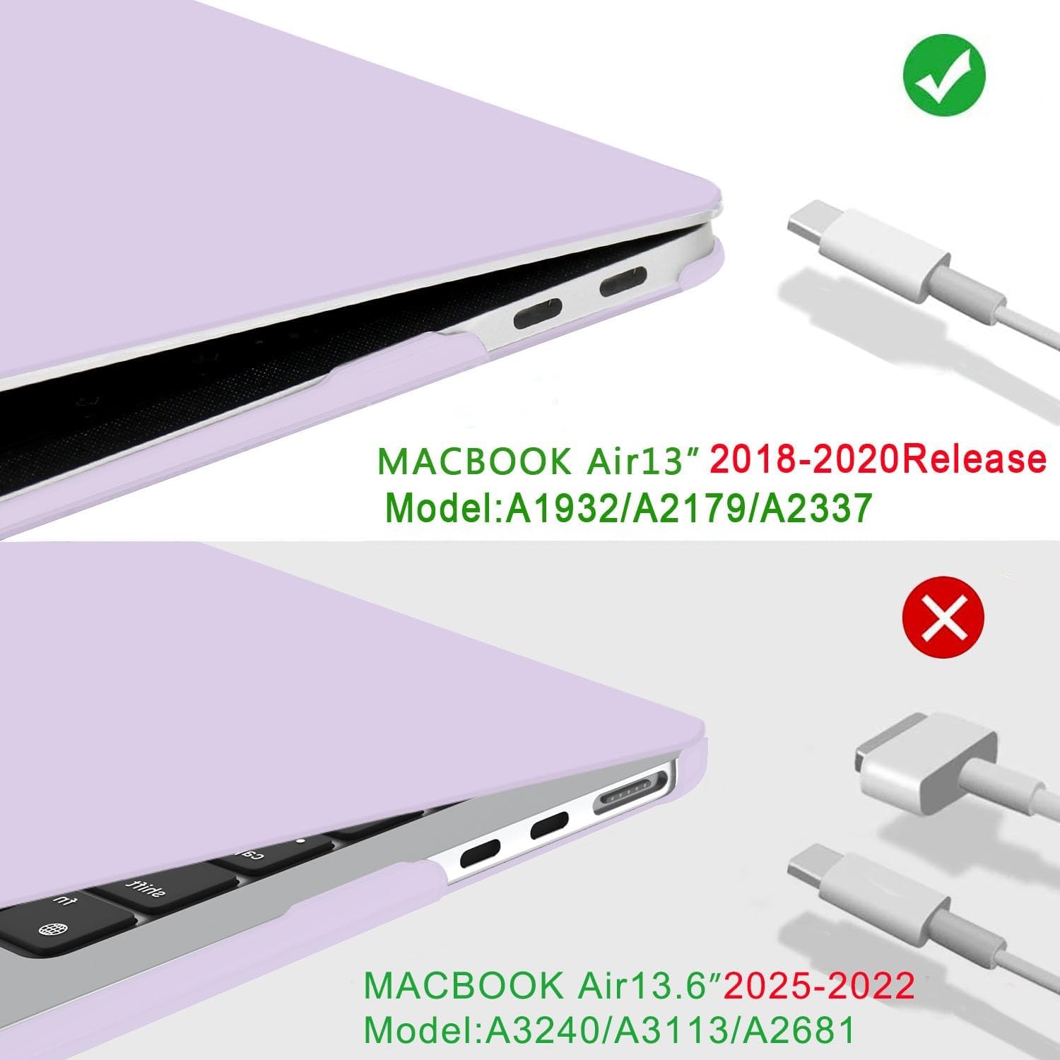 Compatible with MacBook Air 13 inch Case M1, Plastic Laptop Hard Shell, Lavender