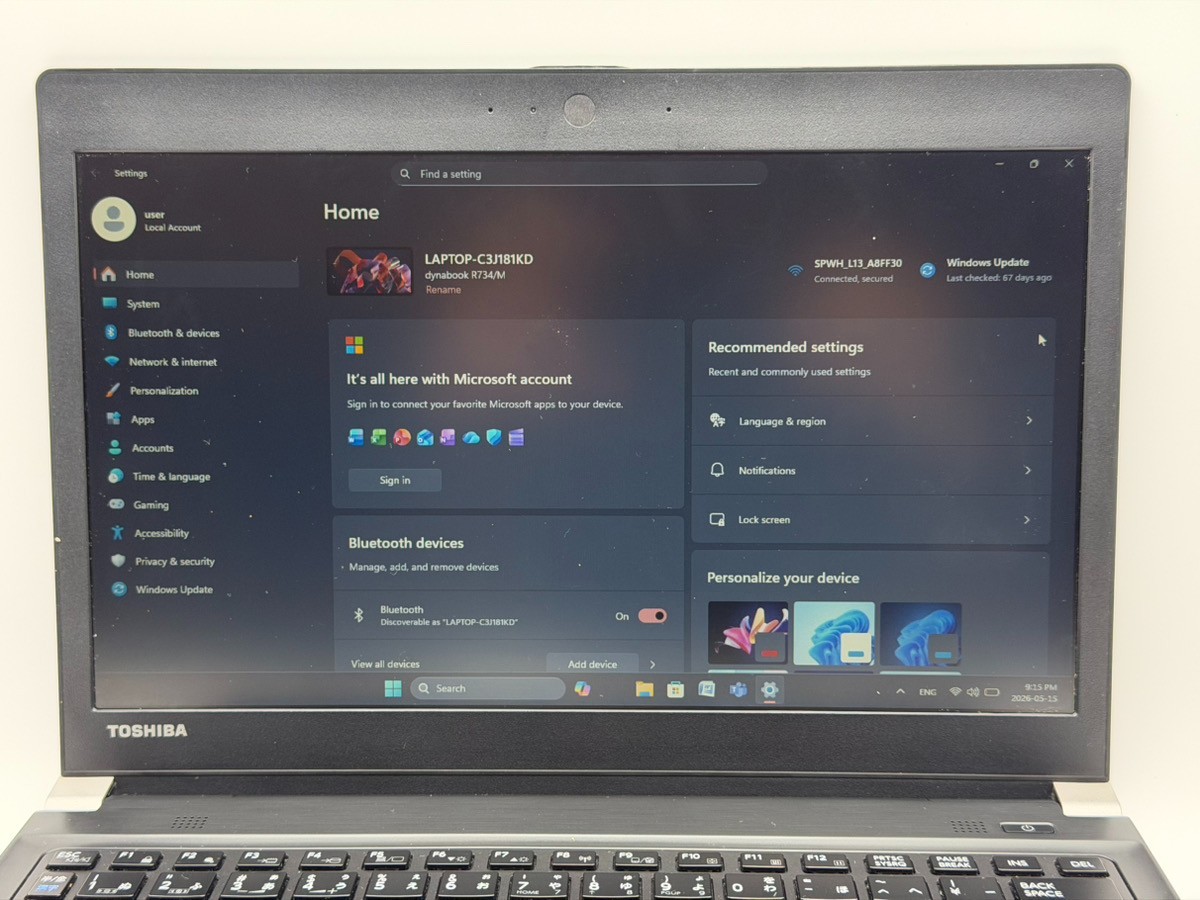 Toshiba Dynabook R734/M i5-4310M 8GB 500GB SSD 13.3″ Win11 Pro Wi-Fi BT/SAIL