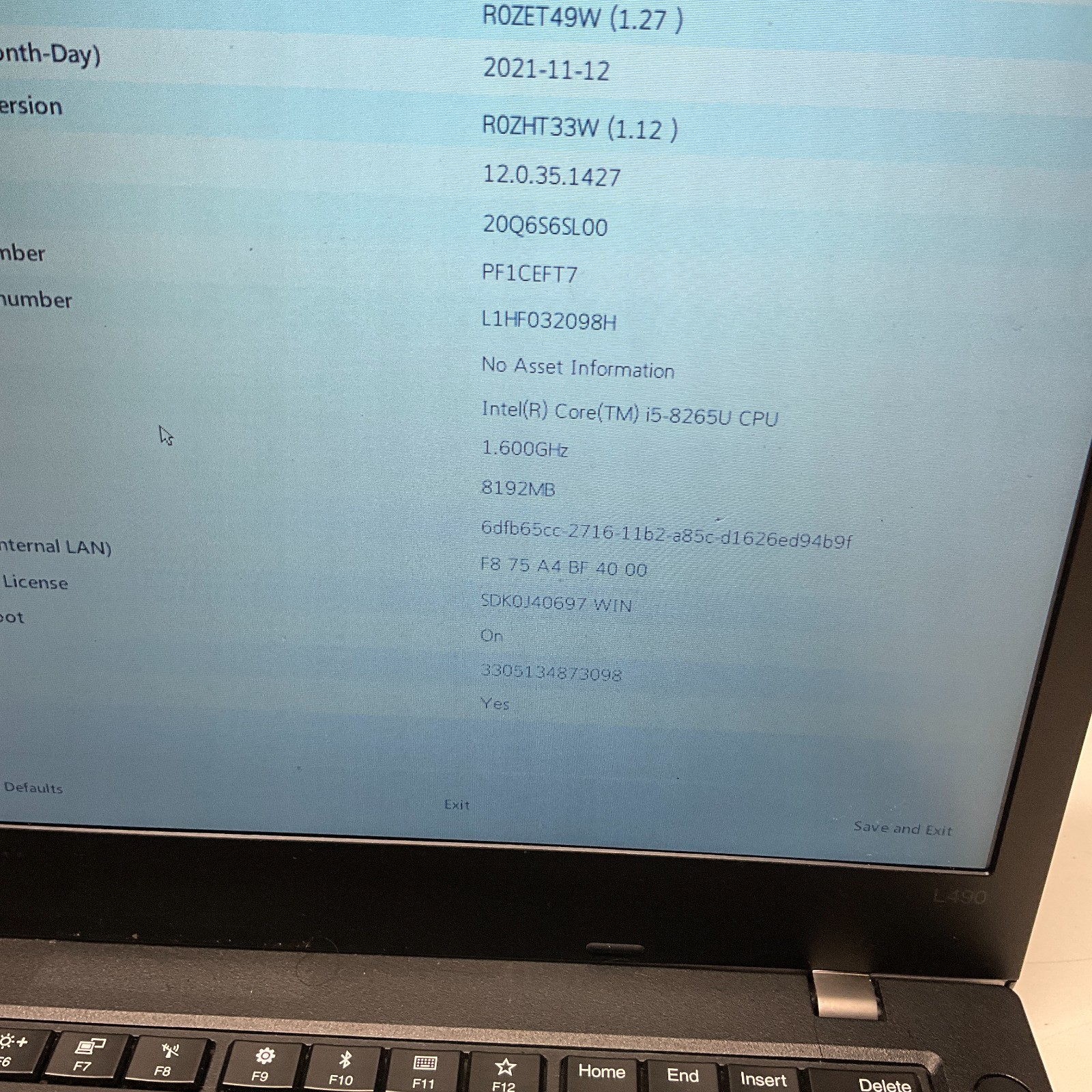 Lenovo ThinkPad L490 14″ Laptop Intel Core i5-8265U @ 1.60 GHz NO HDD NO OS READ