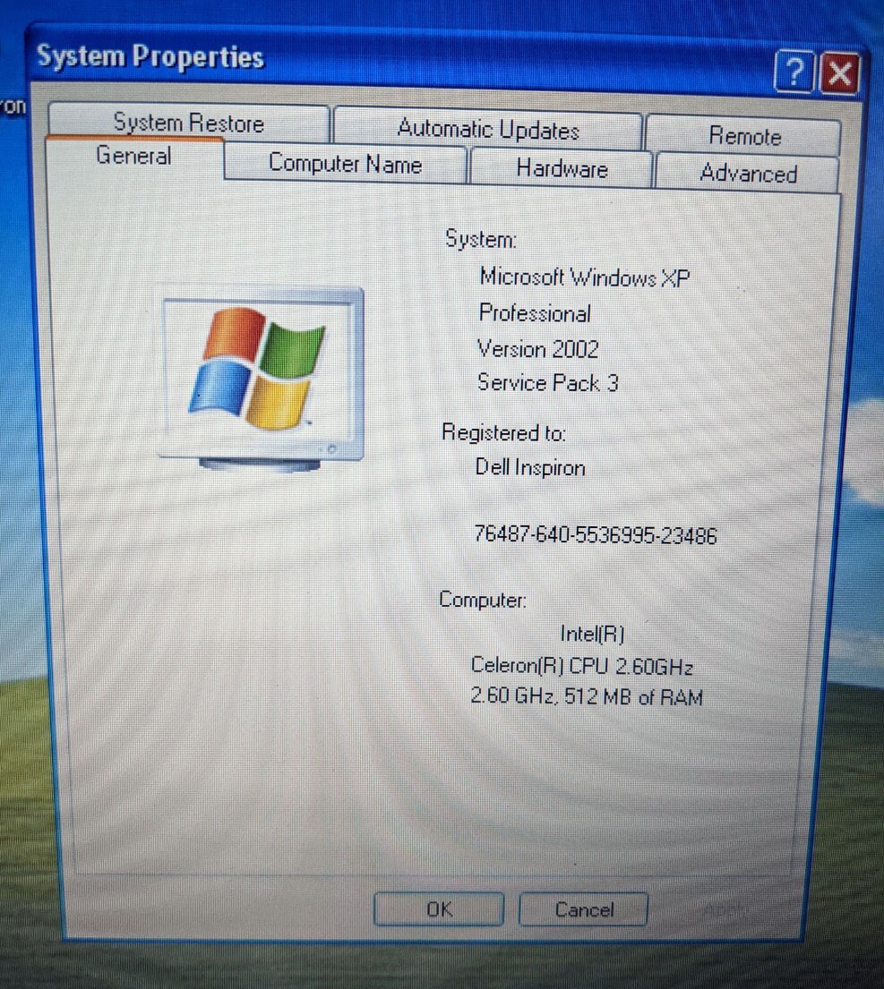 Dell Inspiron 1150 Laptop Intel Celeron 2.6GHz 512MB Ram 60GB HDD, Bad Battery