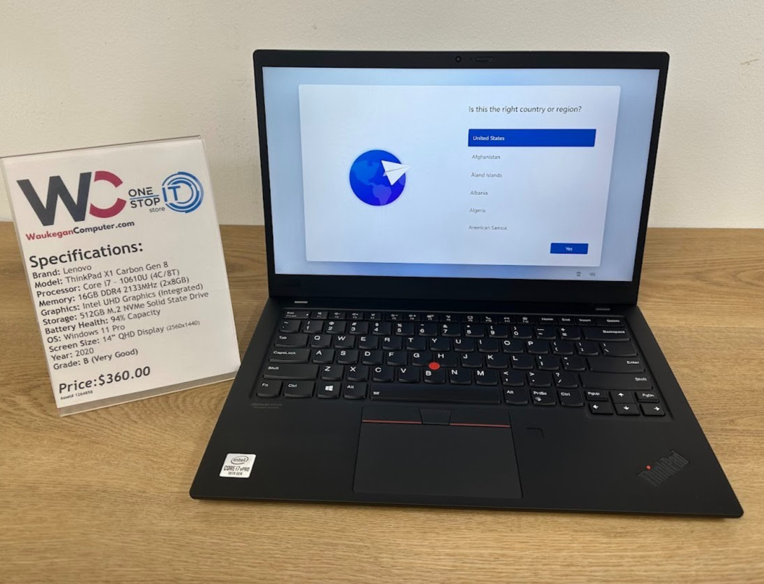 Lenovo ThinkPad X1 Carbon Gen 8, Core i7 10610U 16GB DDR4 UHD Graphics 512GB SSD
