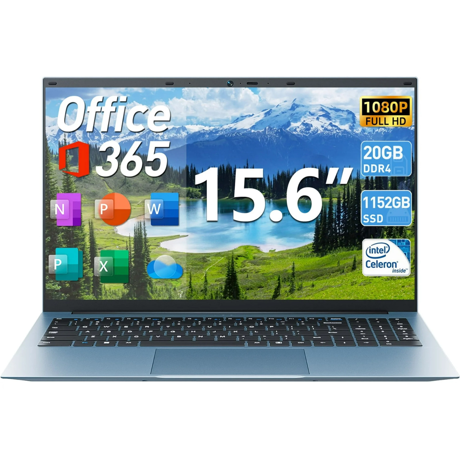 Naclud 15.6″ Windows 11 Laptop 20GB DDR4 128+1024GB ROM Computer, 4 Core Celeron