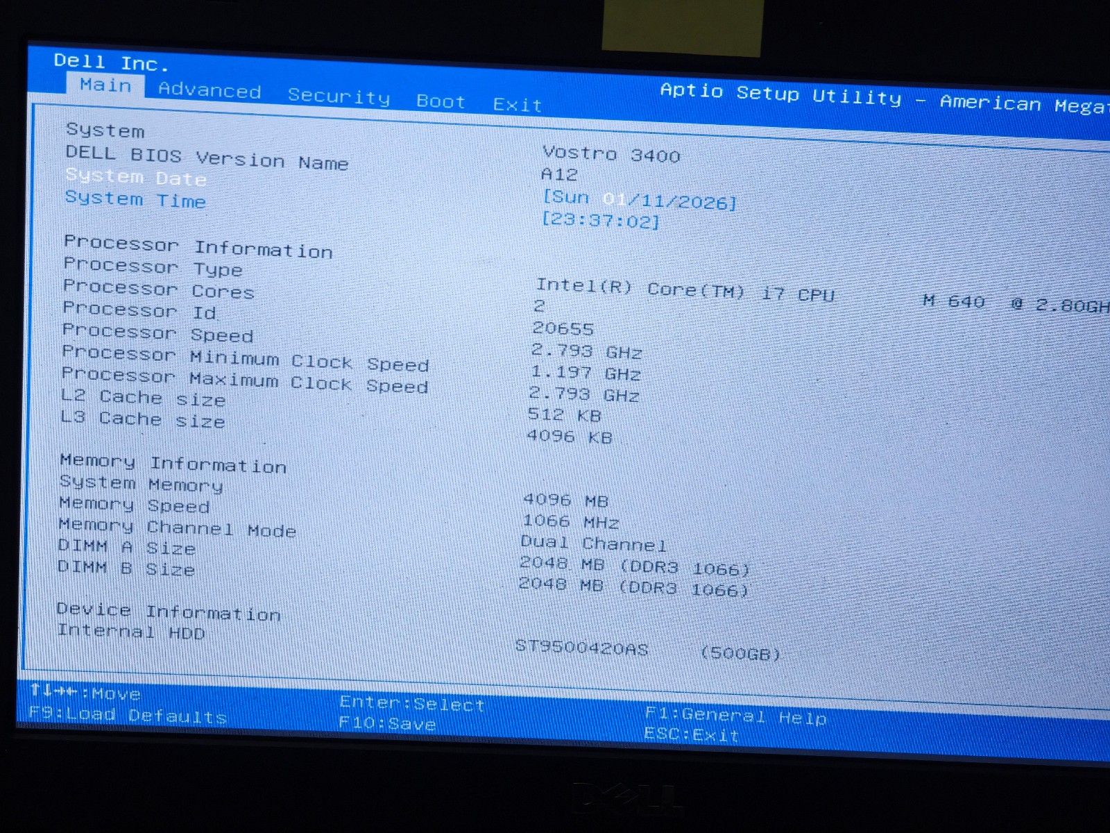 Dell Vostro 3400 – 500GB HDD, 4GB RAM, Intel i7 M640, Nvidia GT310M; NO WIFI