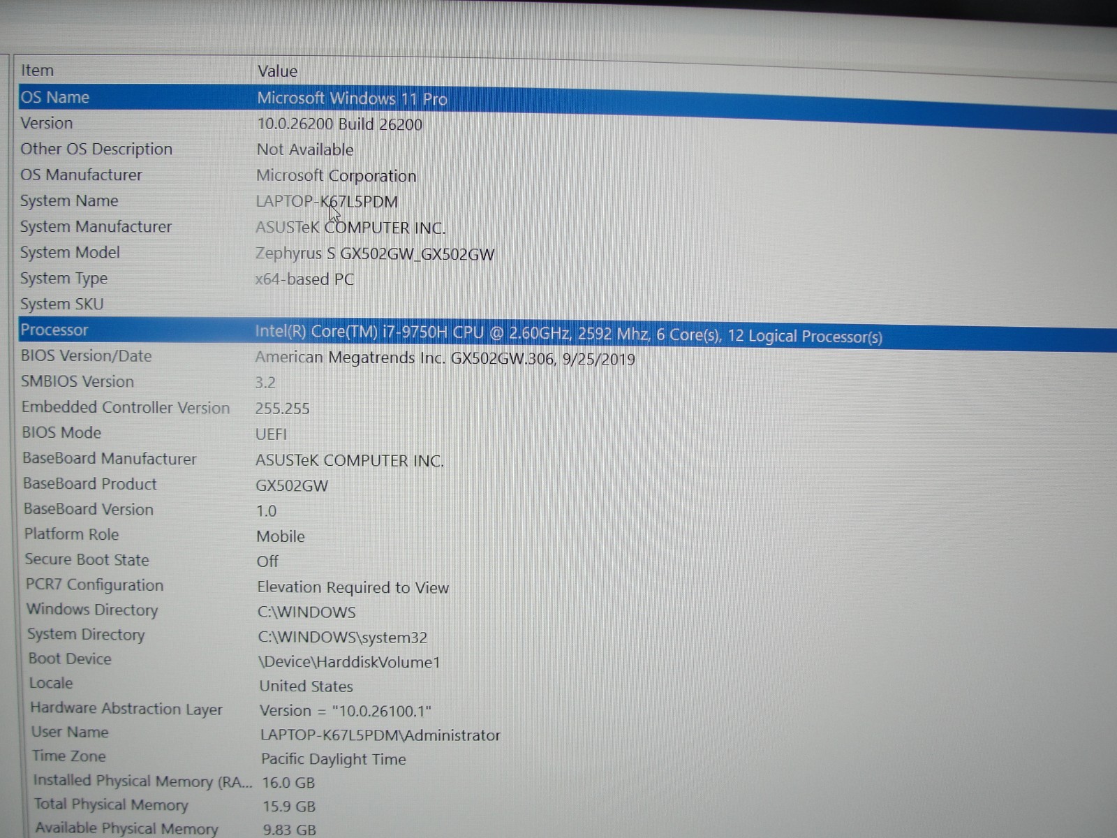 ASUS ROG Zephyrus S GX502GW 15.6″FHD 240Hz i7-9750H 2.6GHz 16GB 1TB SSD RTX 2070
