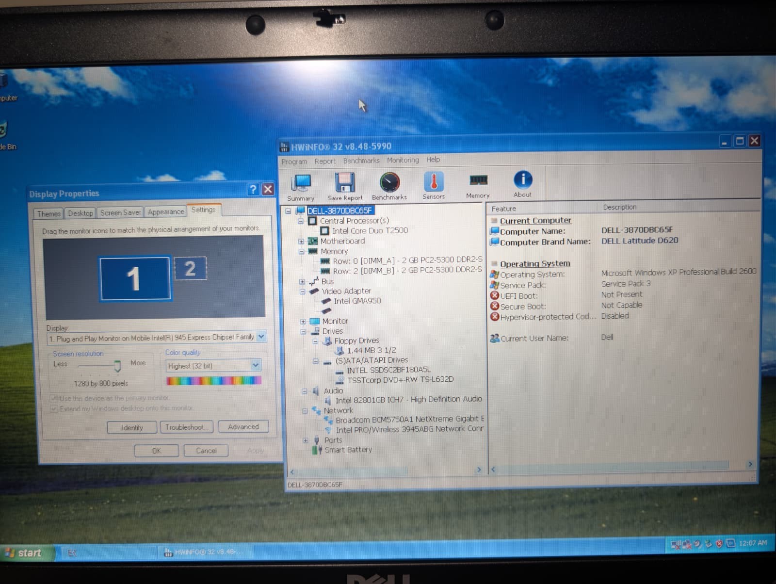 Read! Dell Latitude D620 | C2D 4GB RAM 128GB SSD | Win XP Pro 32-Bit DVD+RW