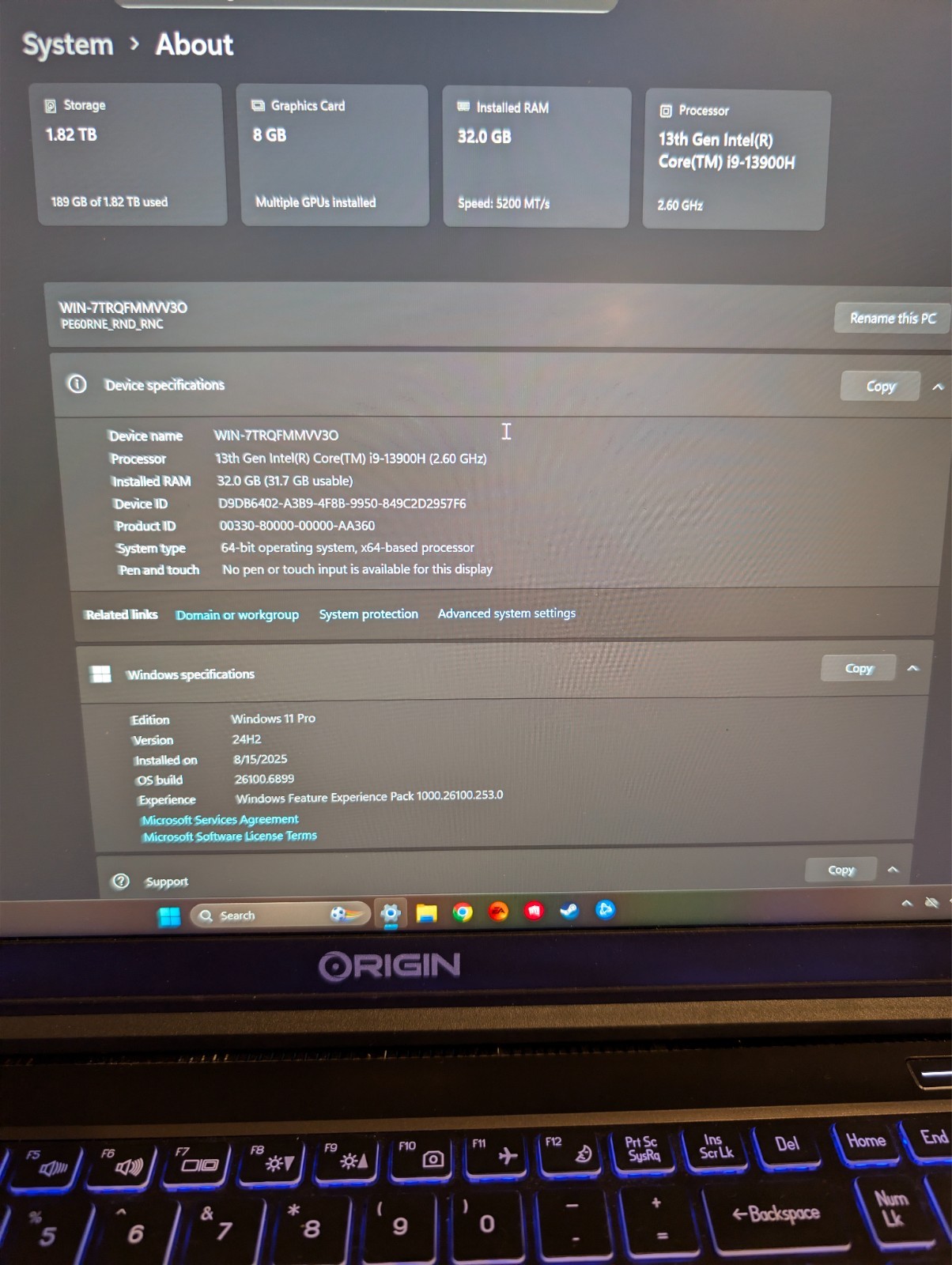 ORIGIN EON16-S 16” i9-13900H 32GB RAM 2TB SSD RTX 4070 Fully Functional