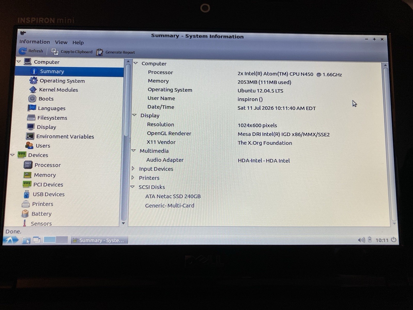 Dell Inspiron Mini 1012 Atom N450 2GB 10.1” Netbook New SSD Complete CIB Tested