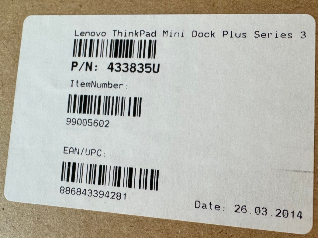 ThinkPad Mini Dock Plus Series 3 w/ USB 3.0 Open 4338-35G Keys & Power Adapter
