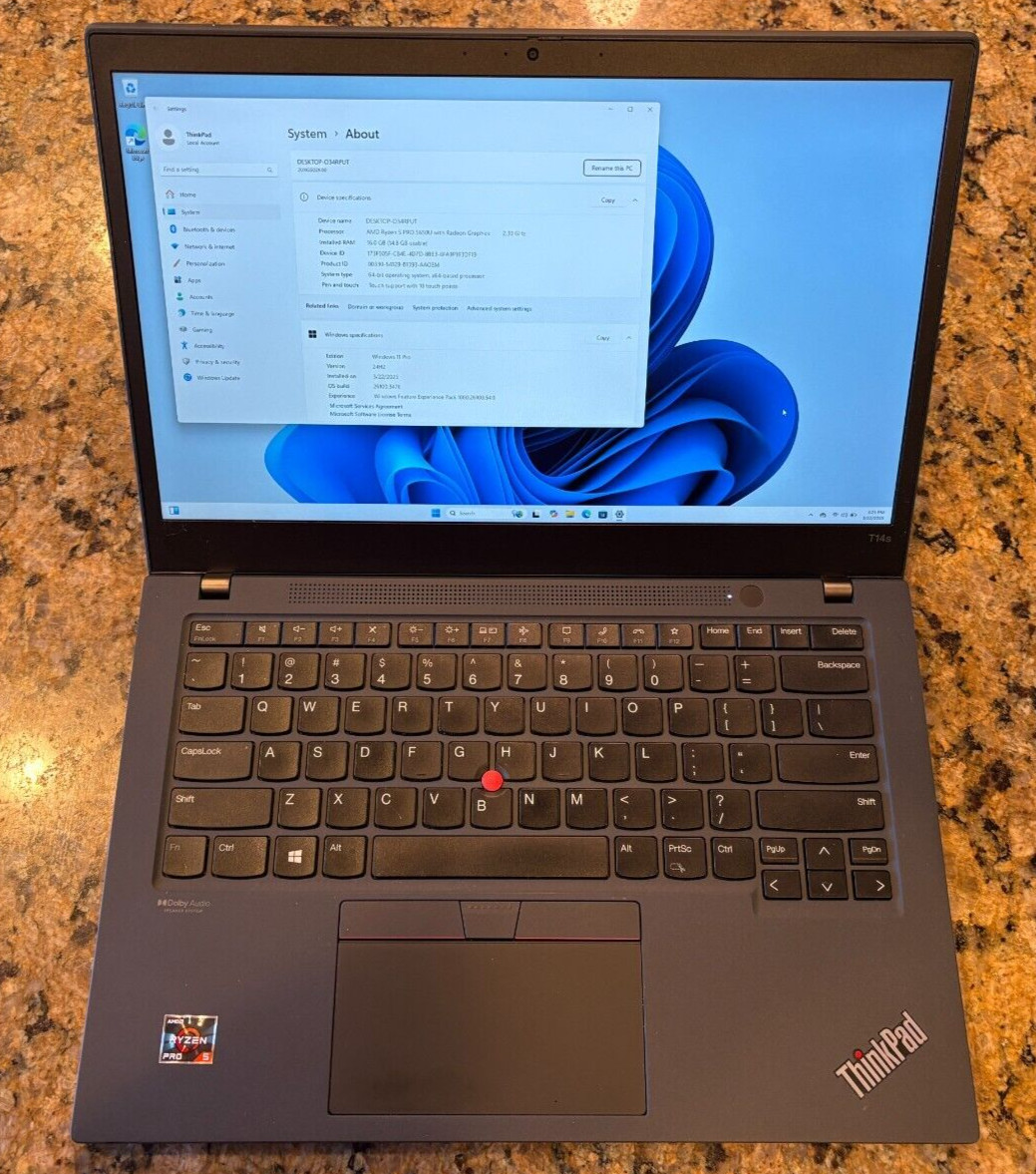 Lenovo ThinkPad T14s Gen 2 AMD Ryzen 5 Pro 5650U 2.3GHz 16GB RAM 256GB SSD W11P