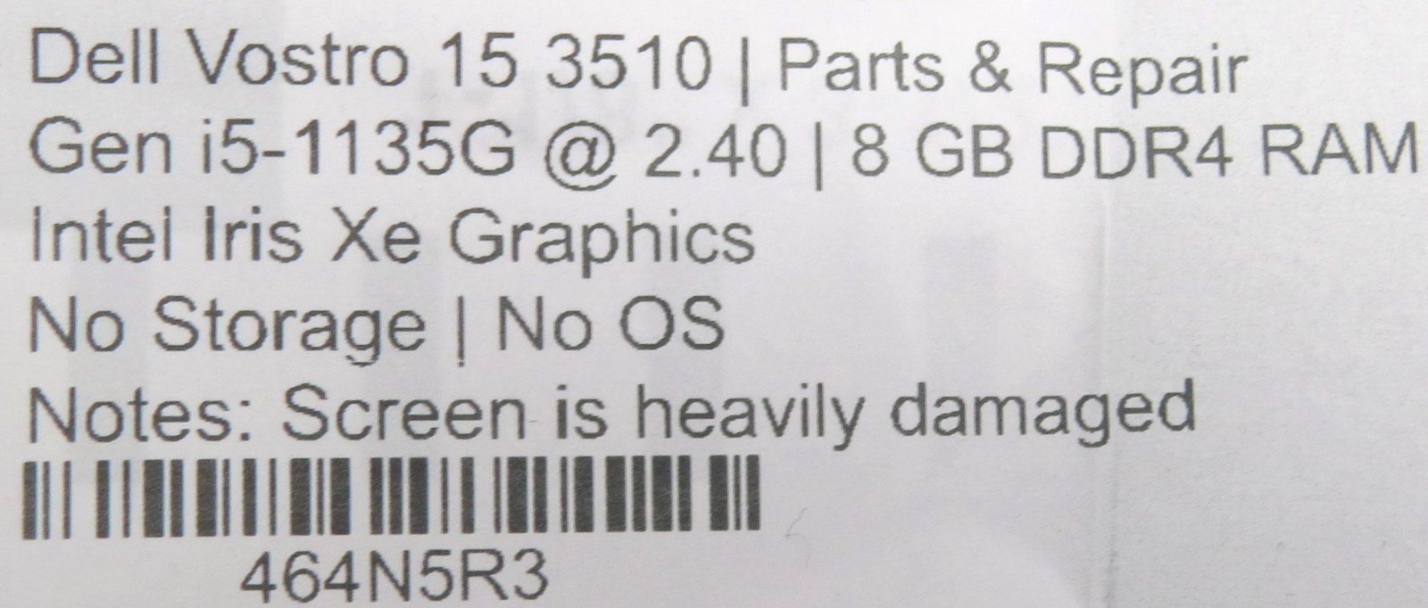 Dell Vostro 15 3510 _ i5-1135G @ 2.4 _ 8GB RAM _ No SSD / OS *PARTS