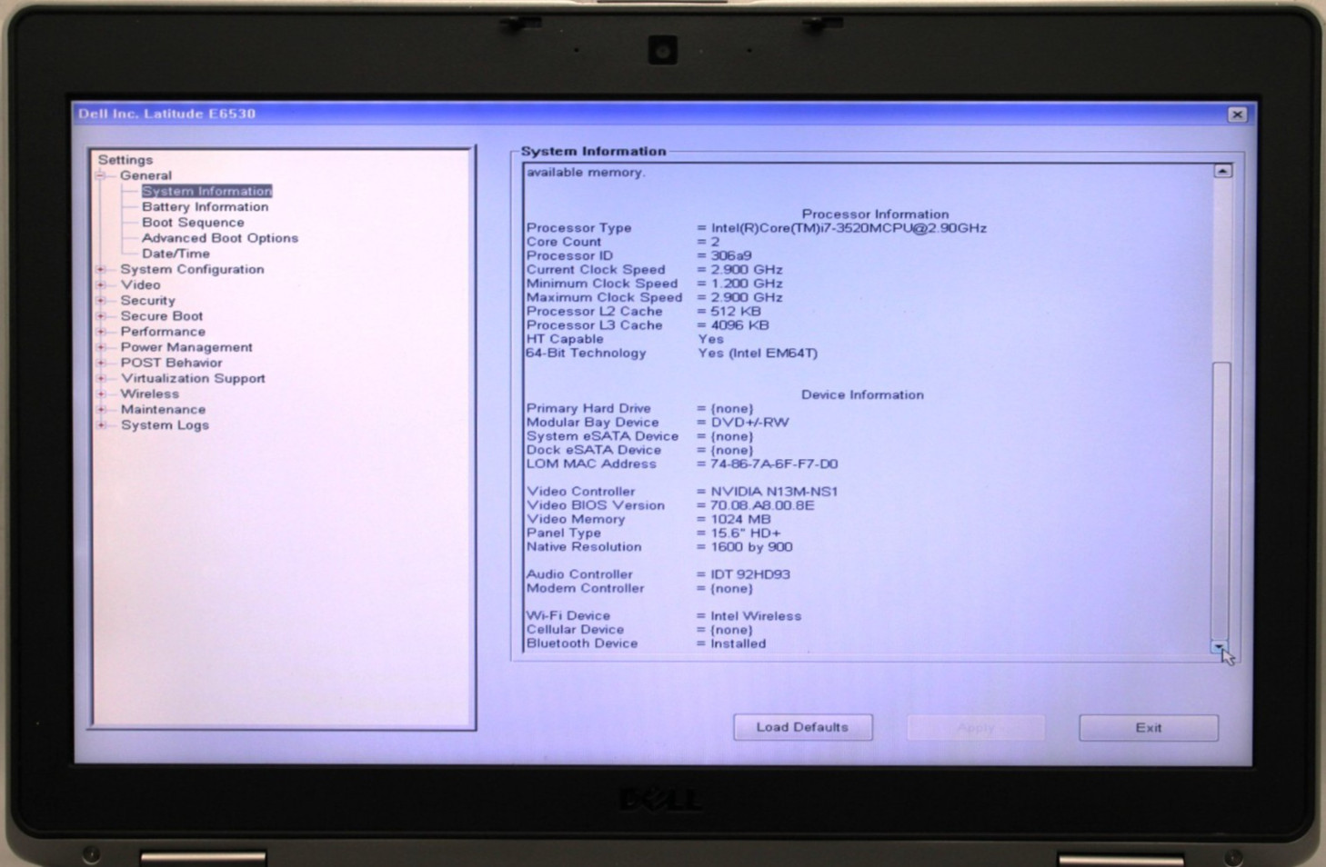 Dell Latitude E6530 i7-3520M@2.9GHz 4GB DDR3 NO STORAGE/OS/BATT *USED/TESTED*